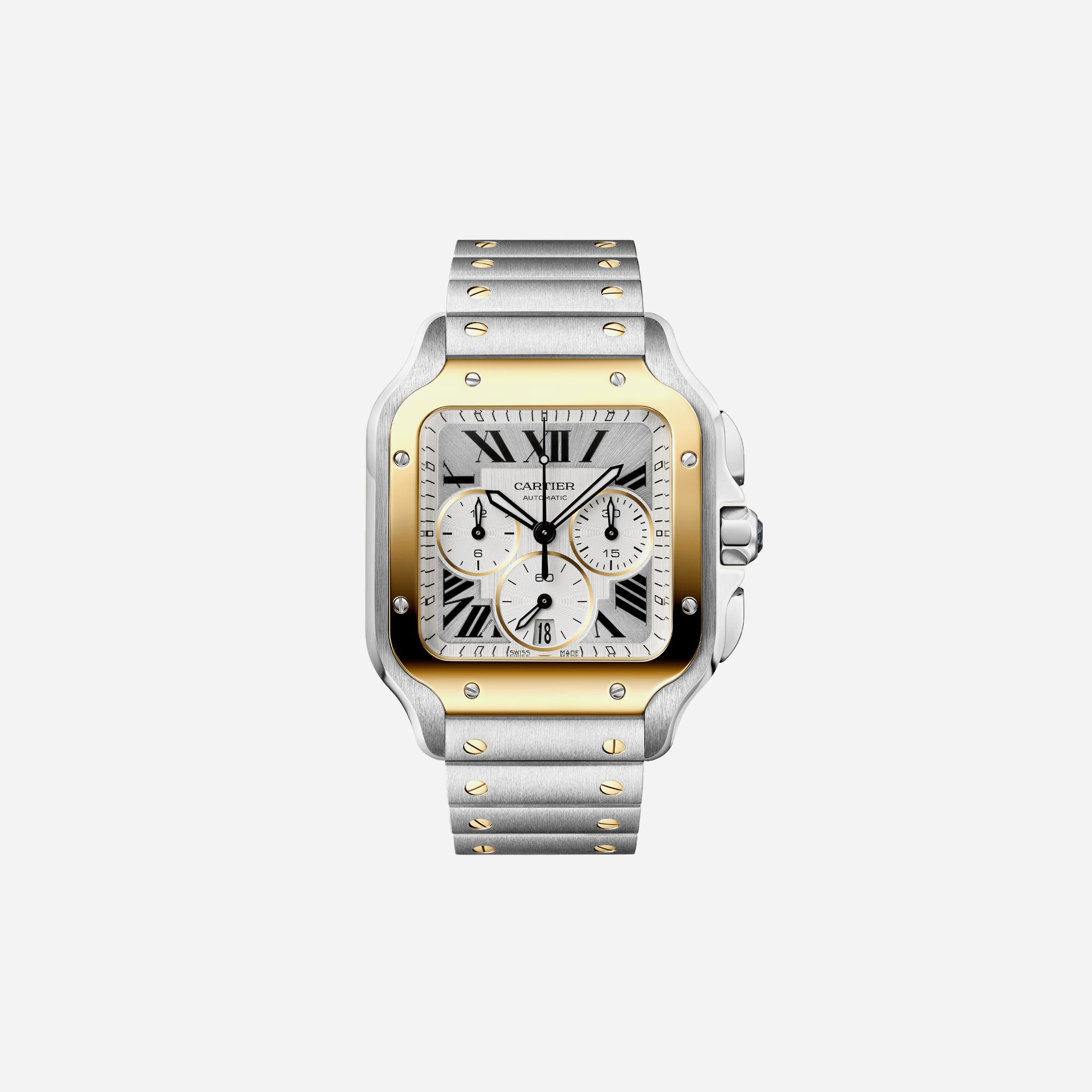 Cartier Santos De Cartier Silver Dial Gold And Steel Strap Watch - W2SA0035
