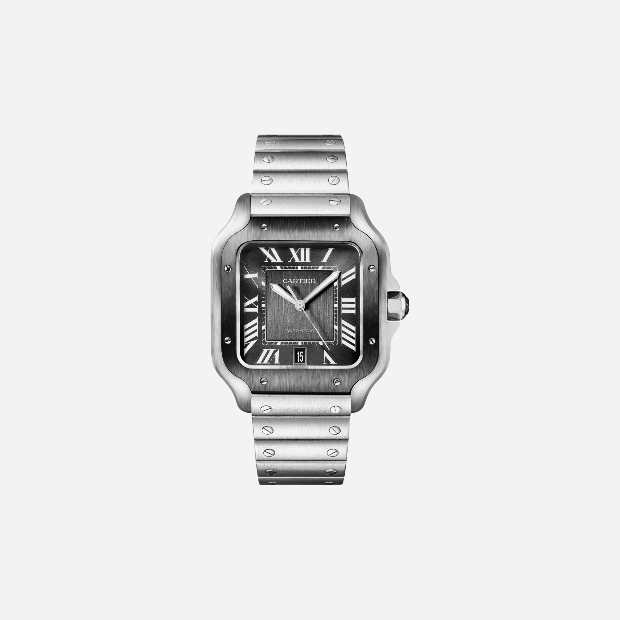 Cartier Santos De Cartier Gray Dial Steel Strap Watch - WSSA0037