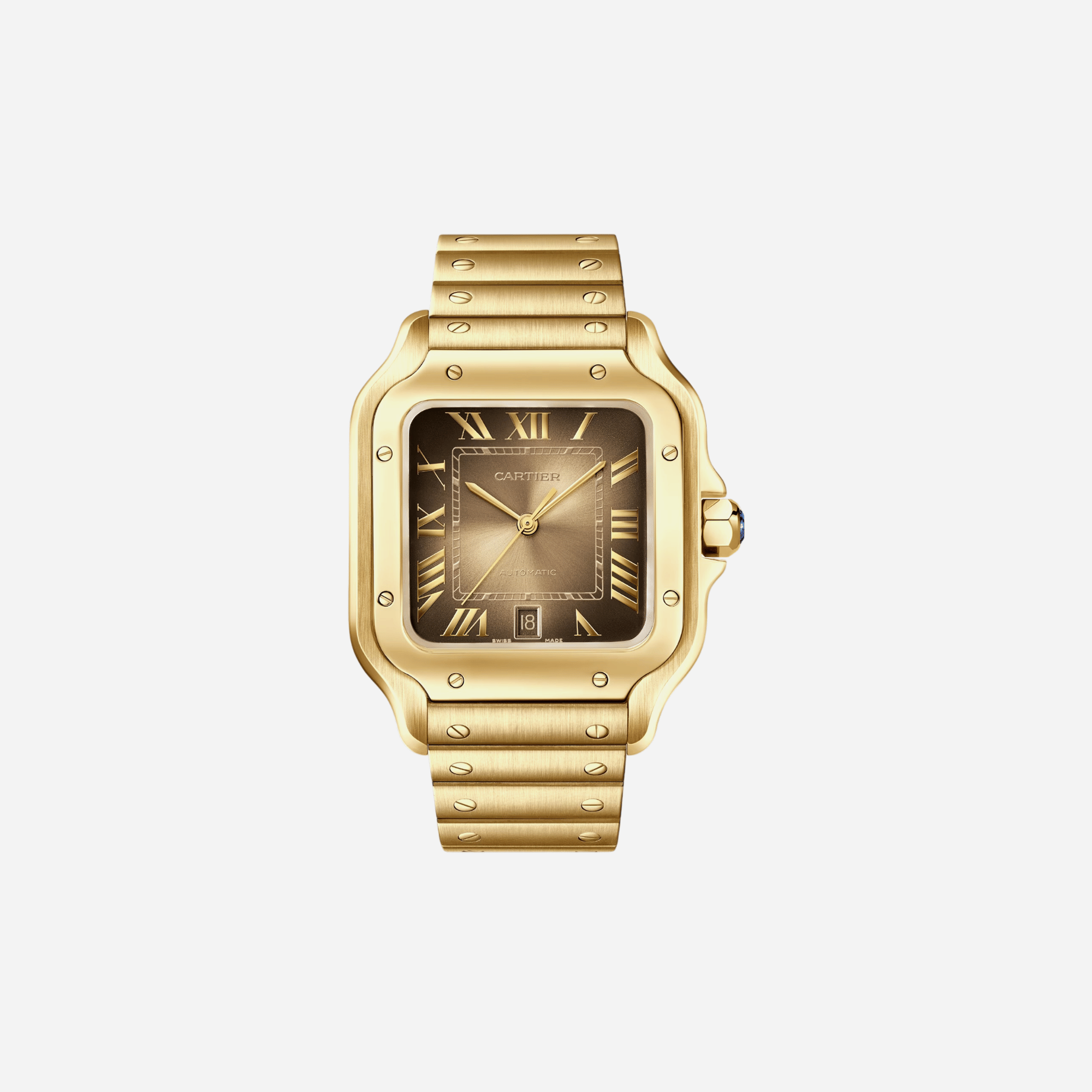 Cartier Santos De Cartier Brown Dial Yellow Gold Strap Watch - WGSA0095