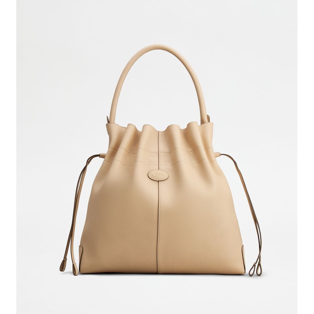 Tods Di Bag Bucket Bag In Leather Medium With Drawstring Beige