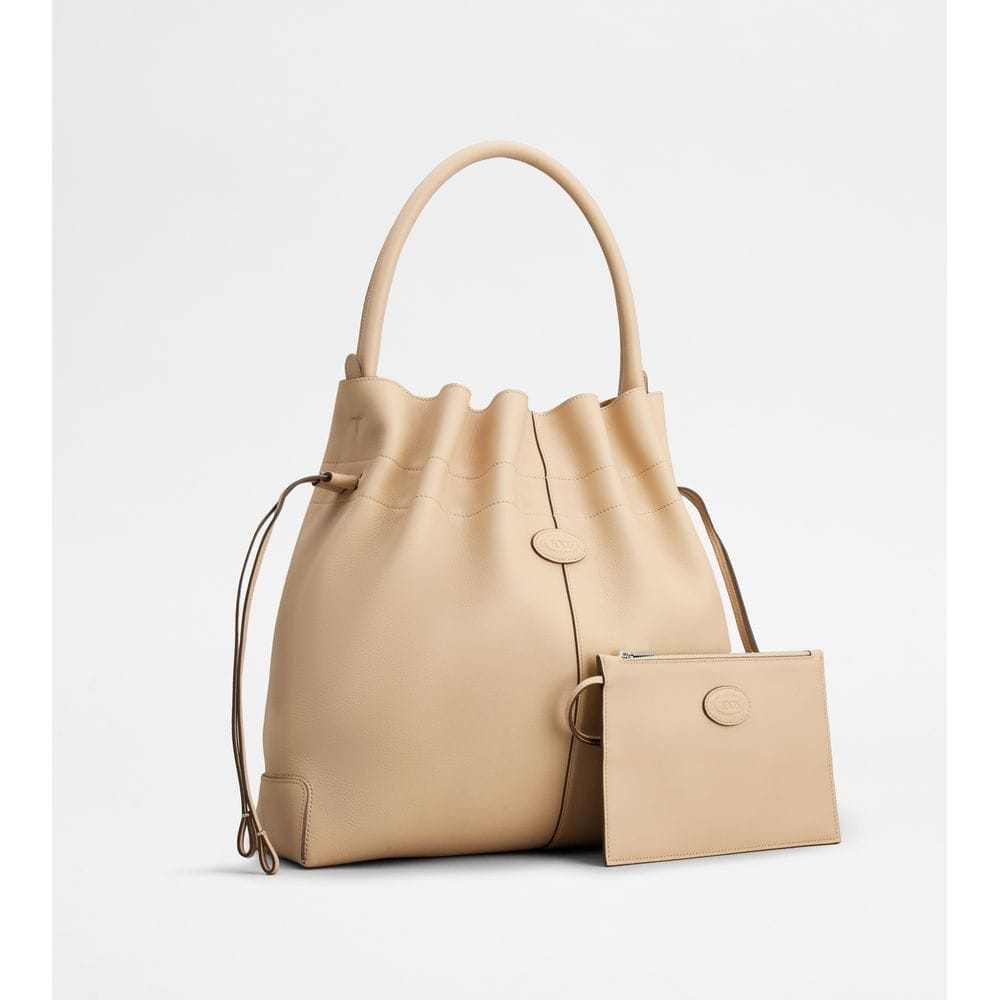 Tods Di Bag Bucket Bag In Leather Medium With Drawstring Beige