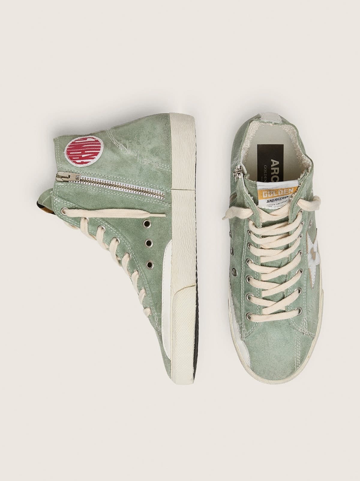 Golden Goose Francy In Green Suede With Silver Metallic Leather Star Womens