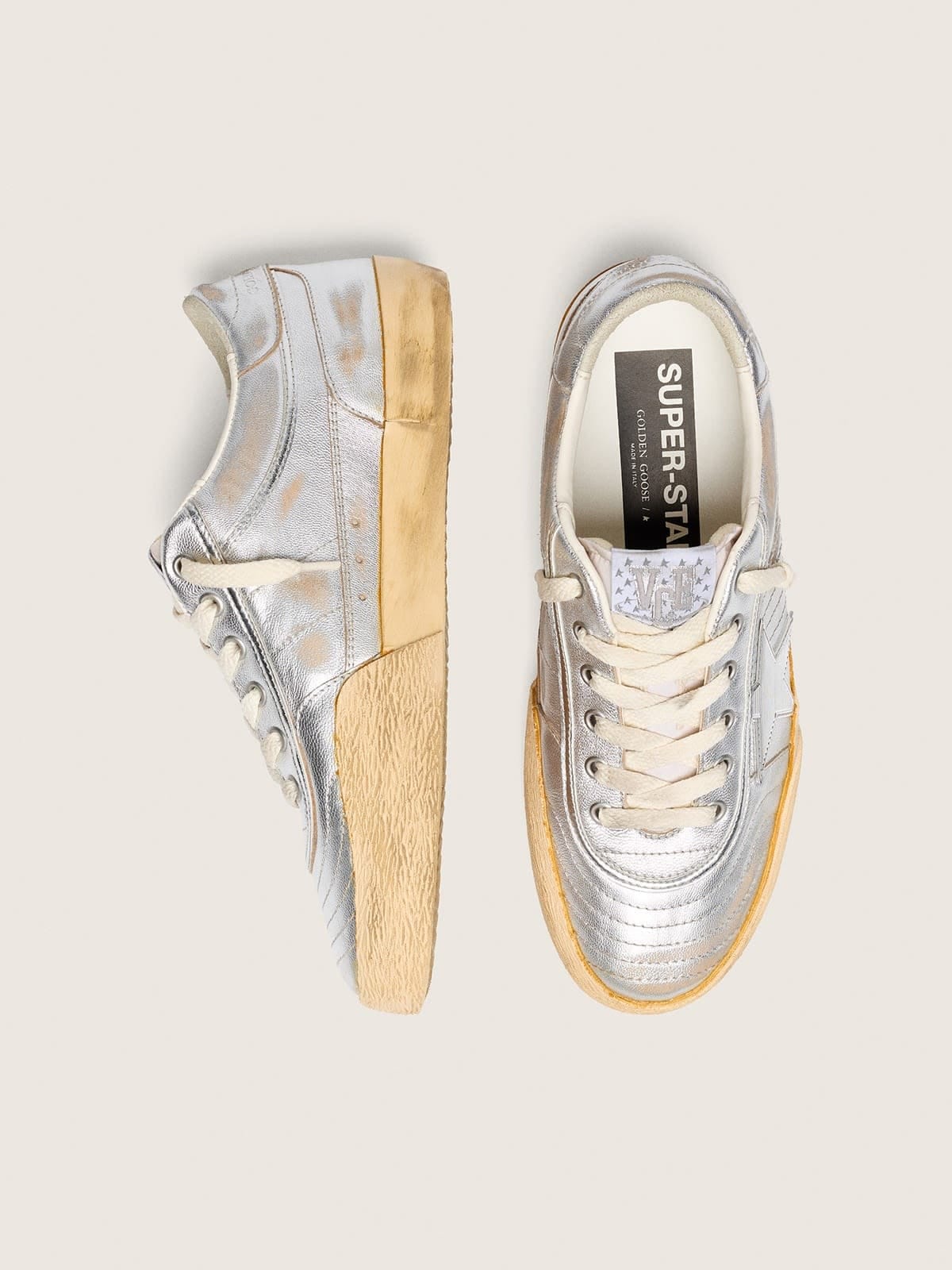 Golden Goose Mens Super-Star Lab In Metallic Nappa With Silver Tpu Star Mens