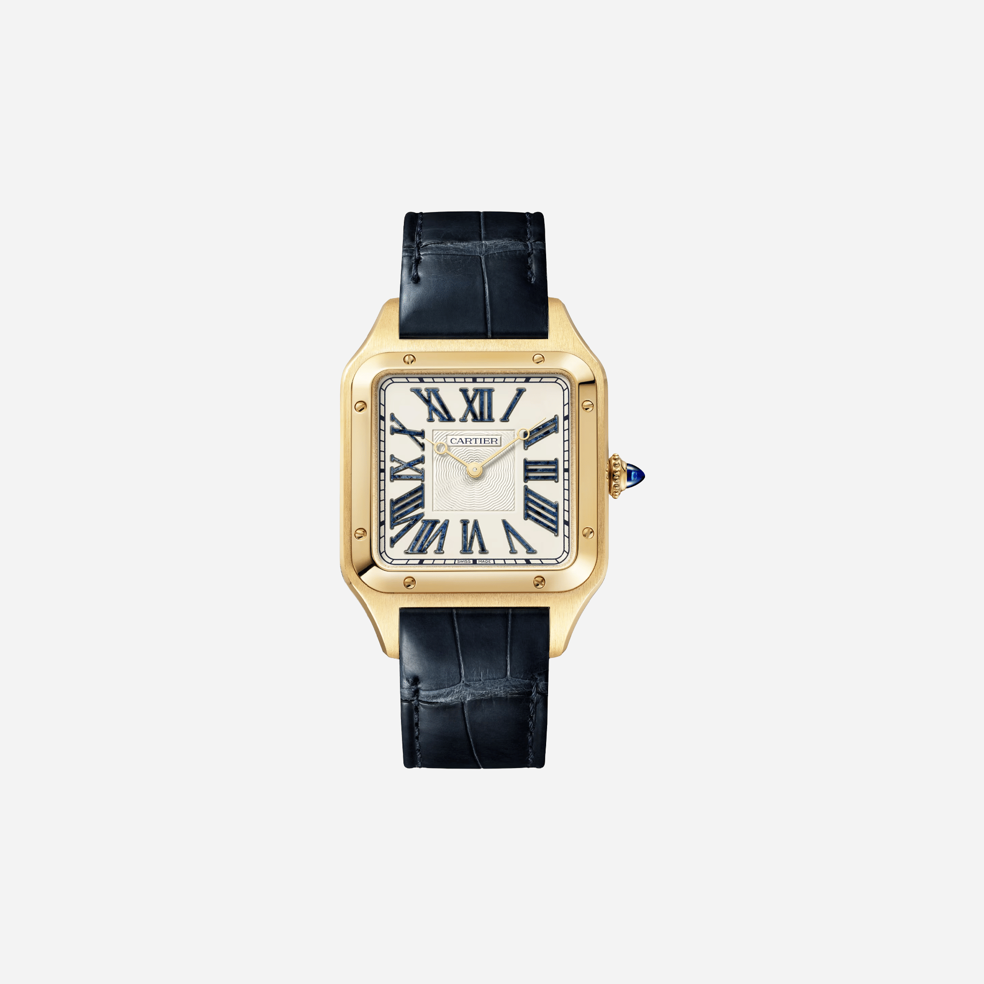 Cartier Santos Dumont White Dial Navy Leather Strap Watch - WGSA0084