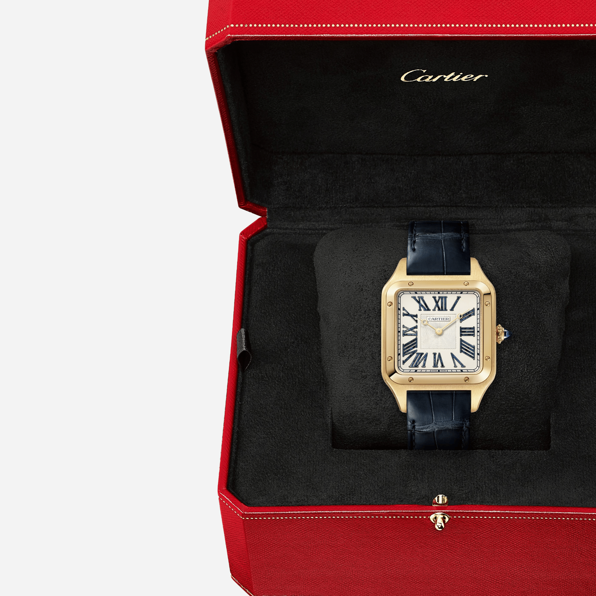 Cartier Santos Dumont White Dial Navy Leather Strap Watch - WGSA0084