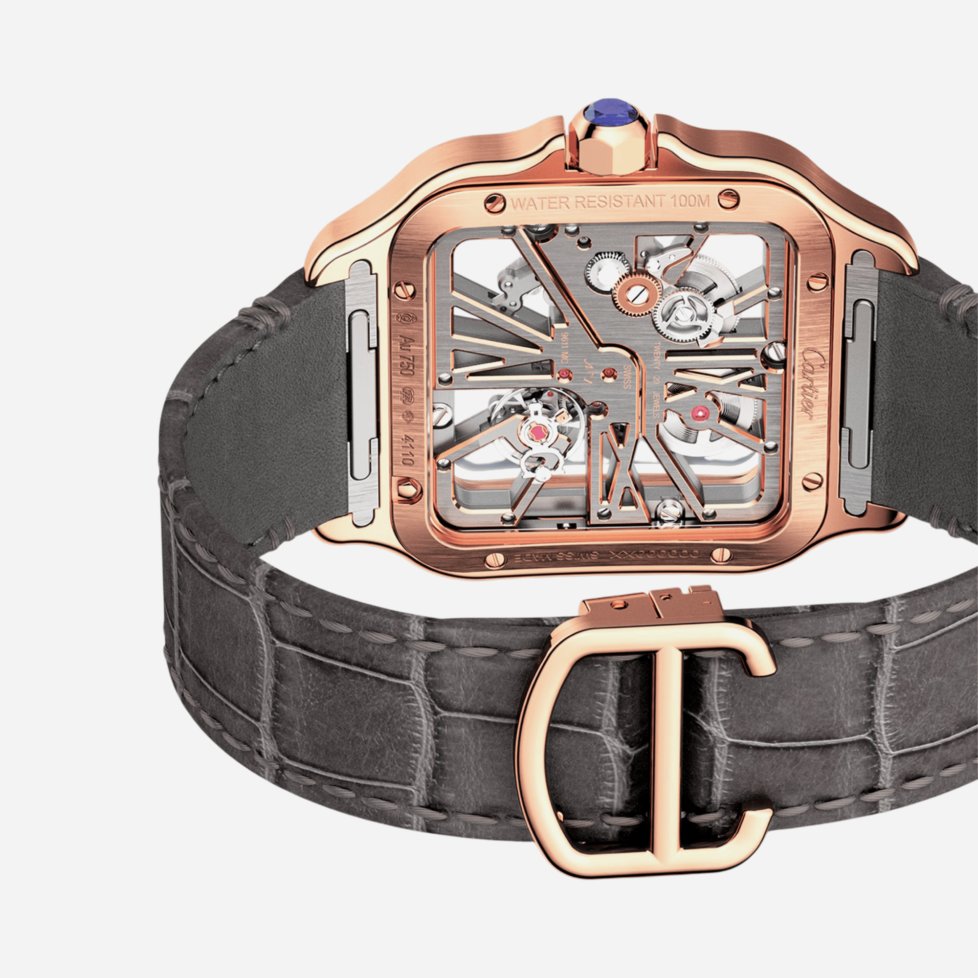 Cartier Santos De Cartier Skeleton Dial Leather Strap Watch - WHSA0018