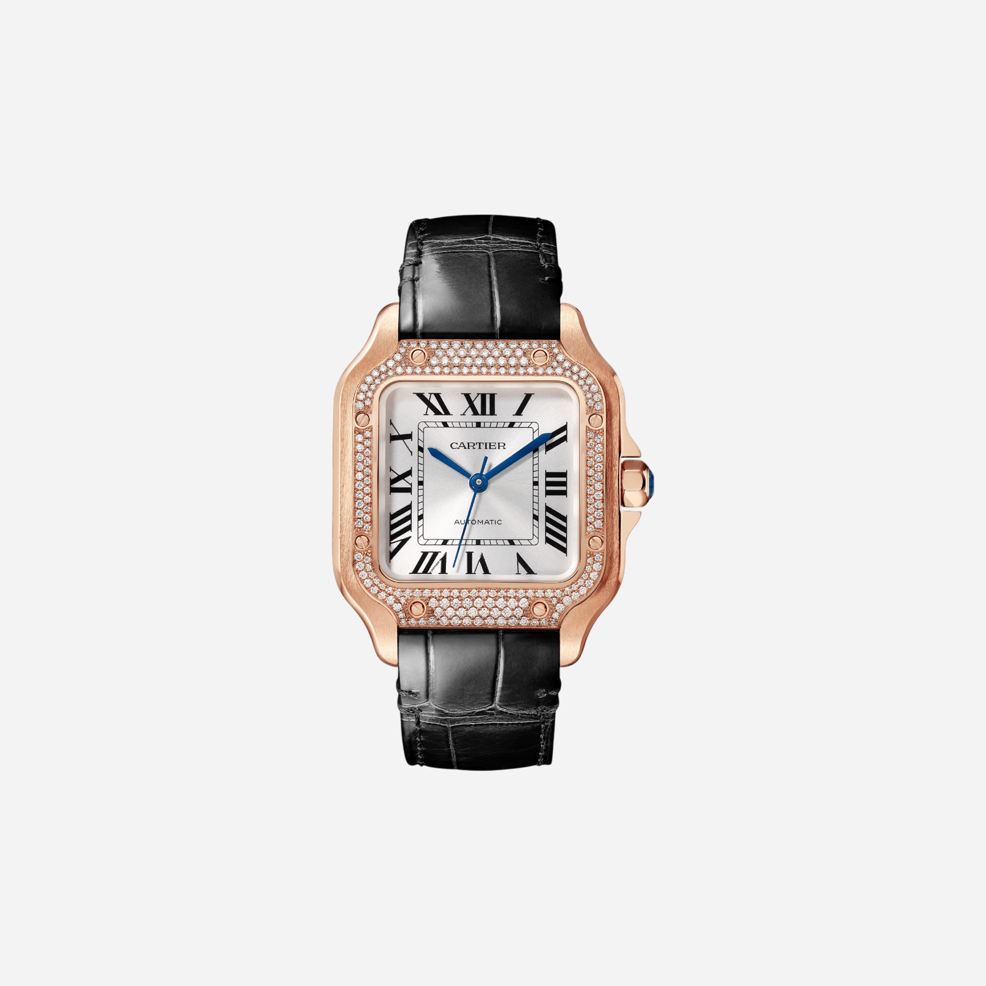 Cartier Santos De Cartier Silver Dial Leather Strap Watch - WJSA0012