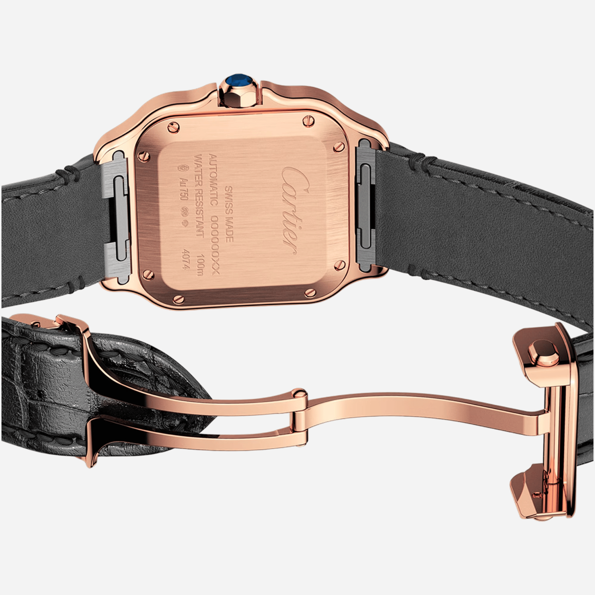 Cartier Santos De Cartier Silver Dial Leather Strap Watch - WJSA0012