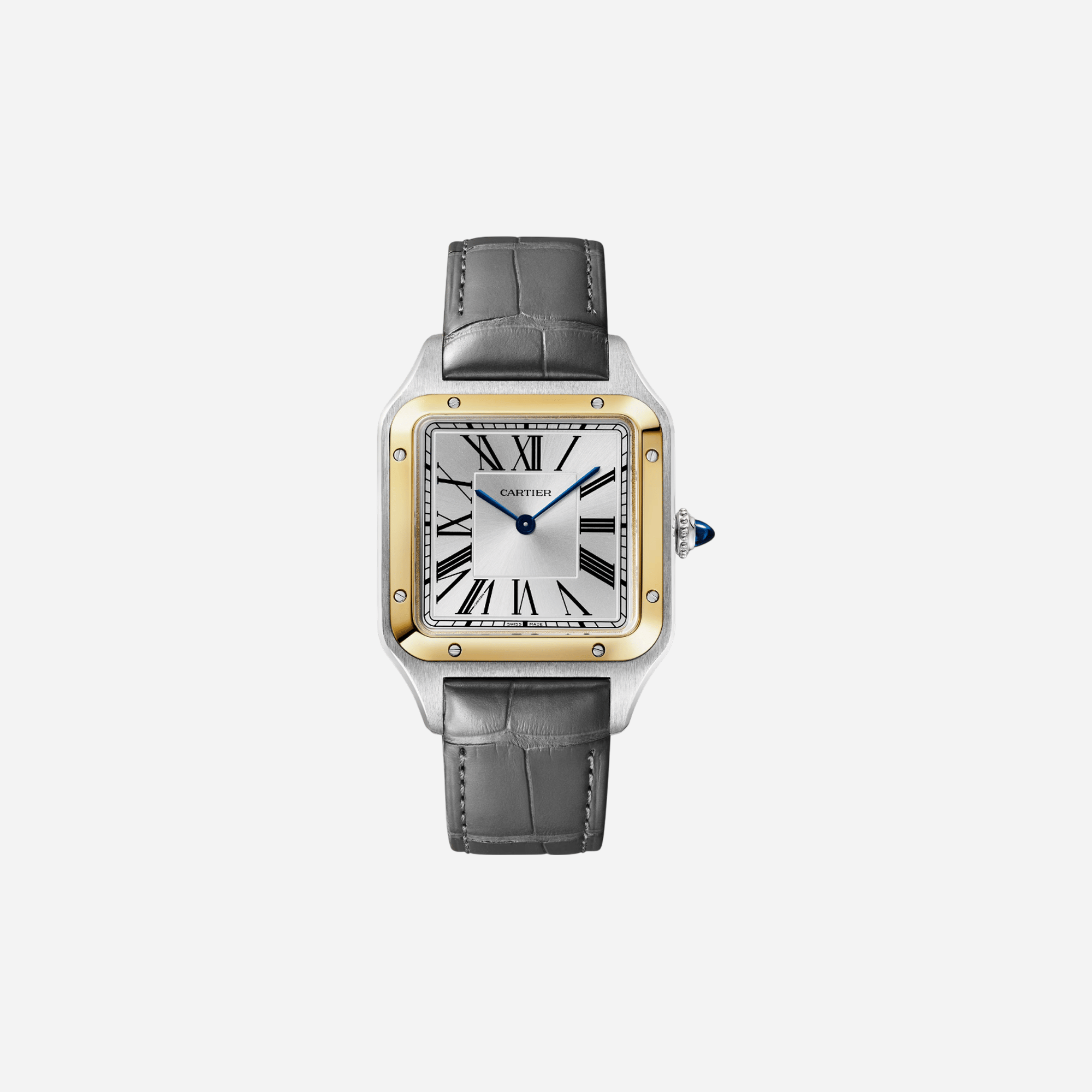 Cartier Santos Dumont Silver Dial Grey Leather Strap Watch - W2SA0046