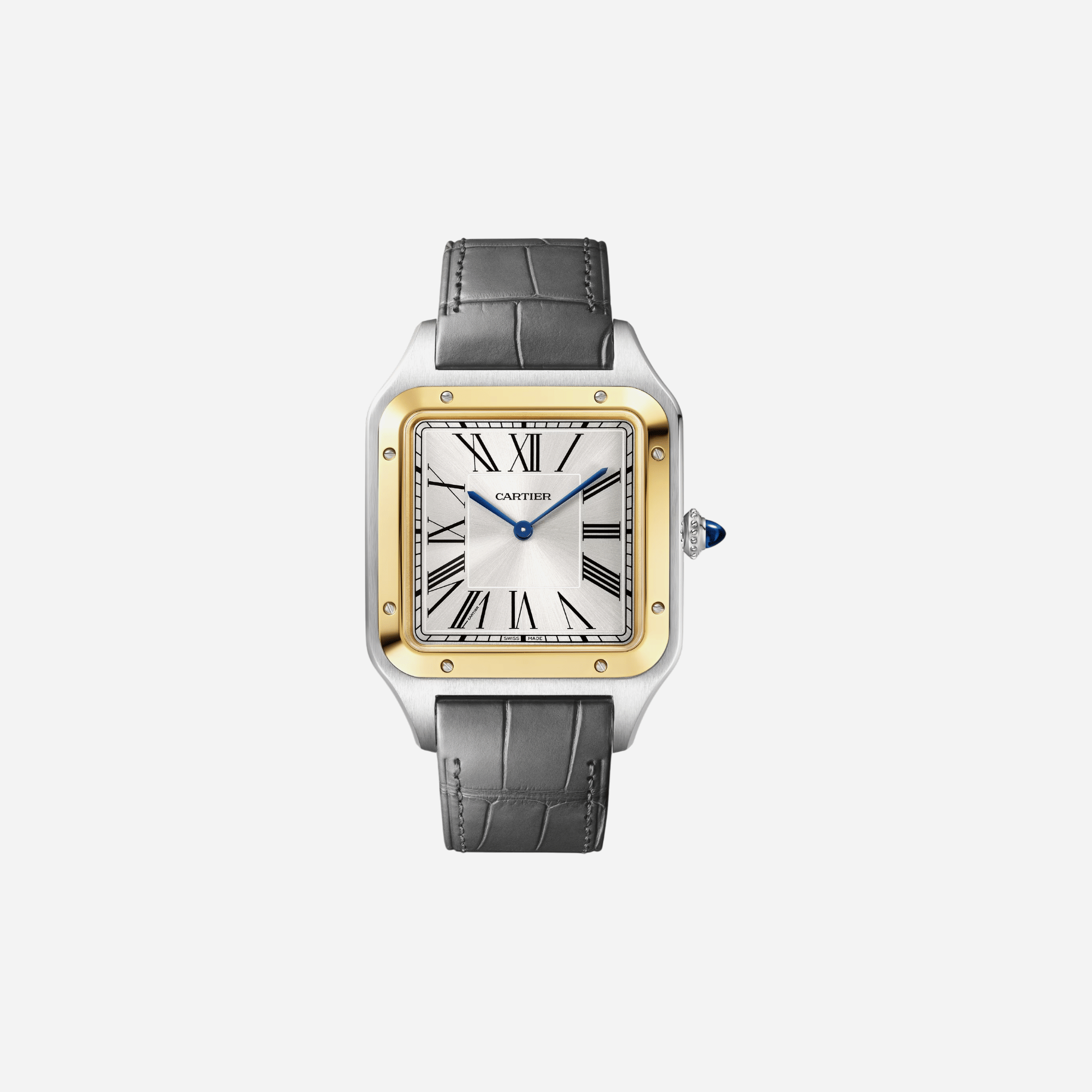 Cartier Santos-Dumont Silver Dial Grey Leather Strap Watch - W2SA0034