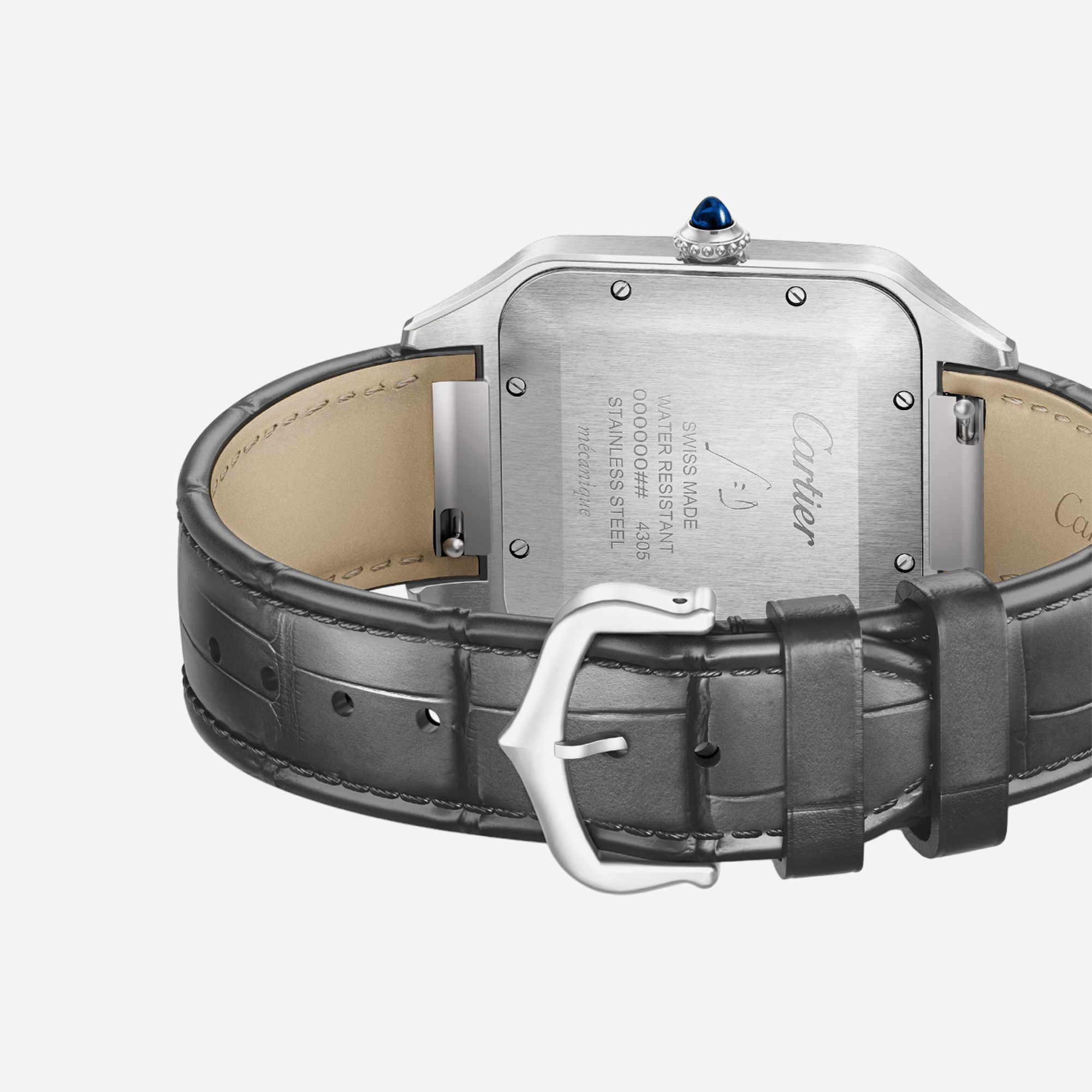 Cartier Santos-Dumont Silver Dial Grey Leather Strap Watch - W2SA0034