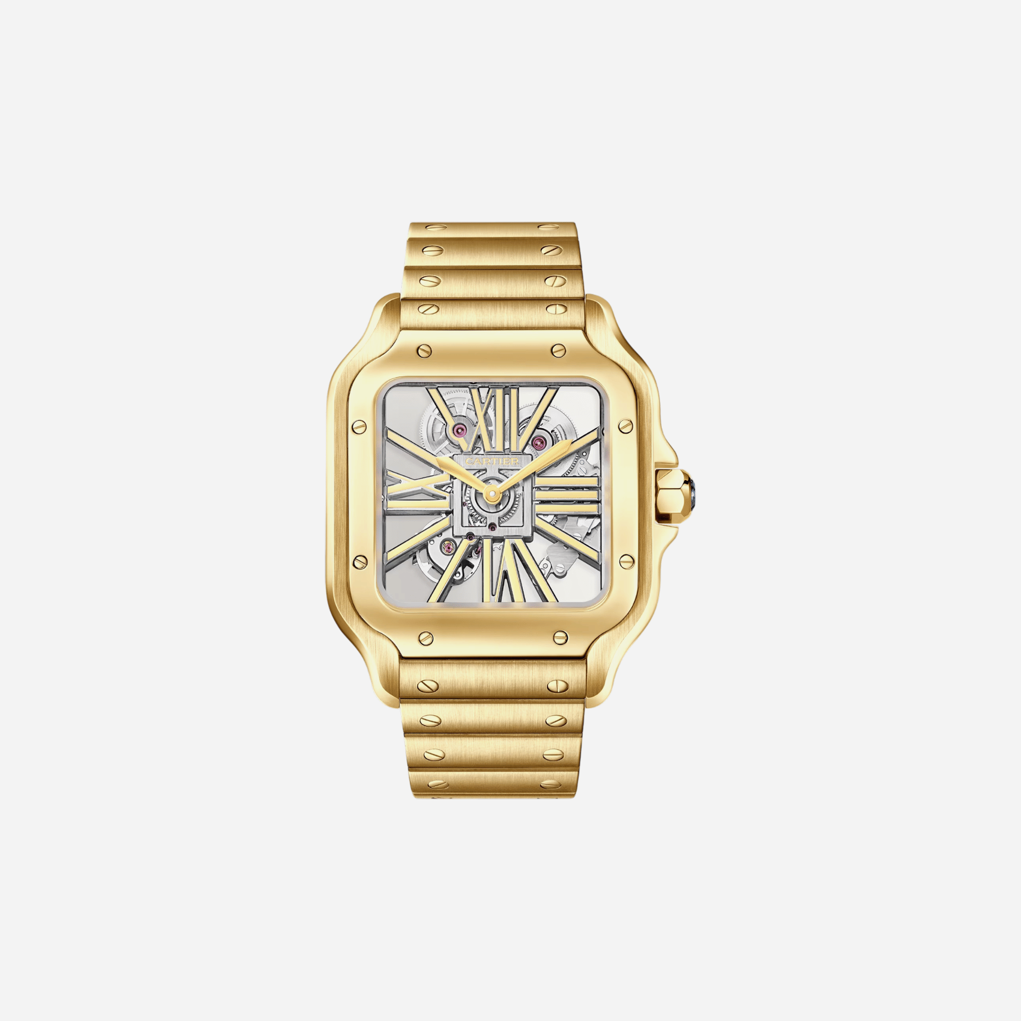 Cartier Santos De Cartier Skeleton Dial Yellow Gold Strap Watch - WHSA0042