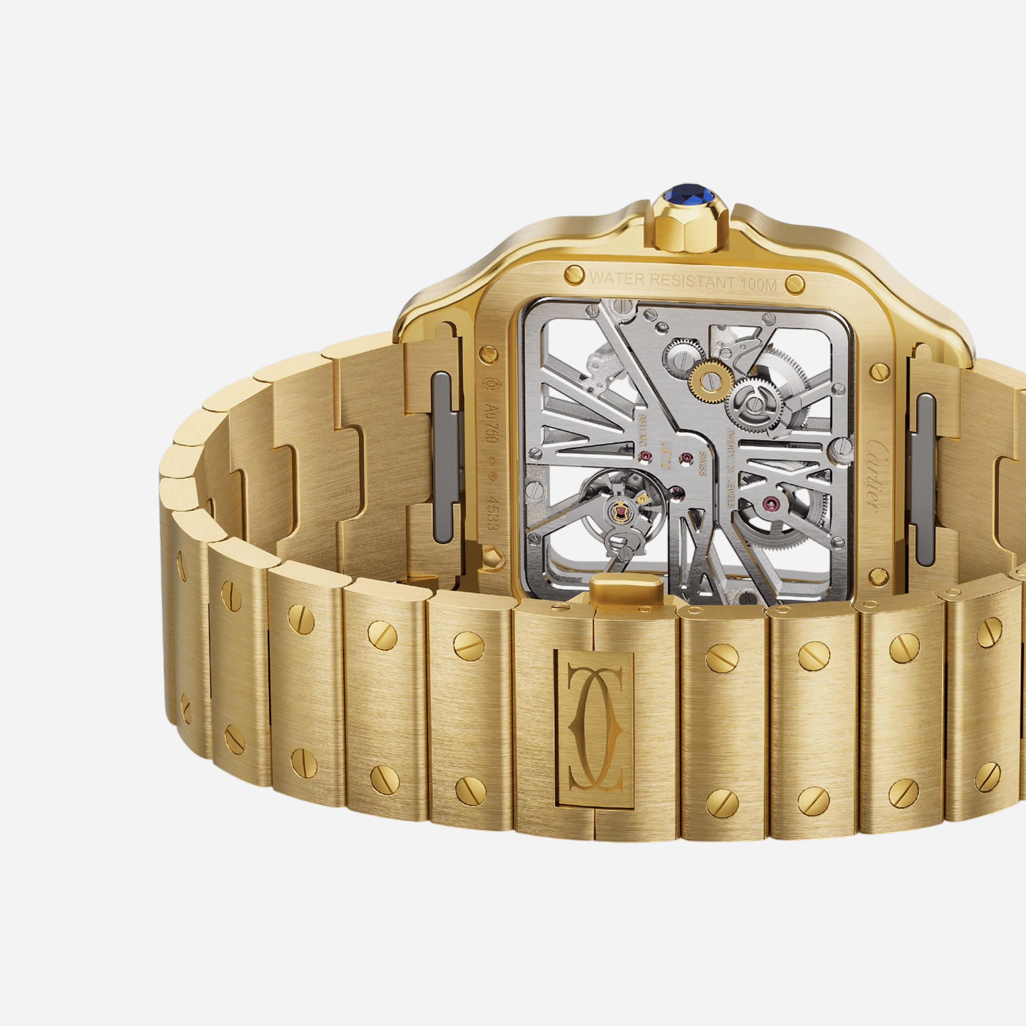 Cartier Santos De Cartier Skeleton Dial Yellow Gold Strap Watch - WHSA0042
