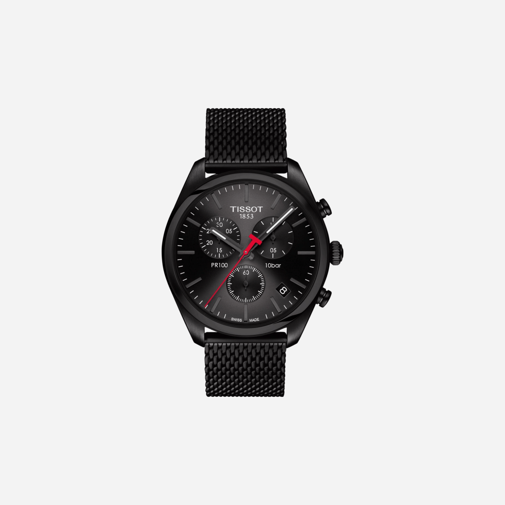 Tissot PR 100 Chronograph Black Dial Black Strap Watch