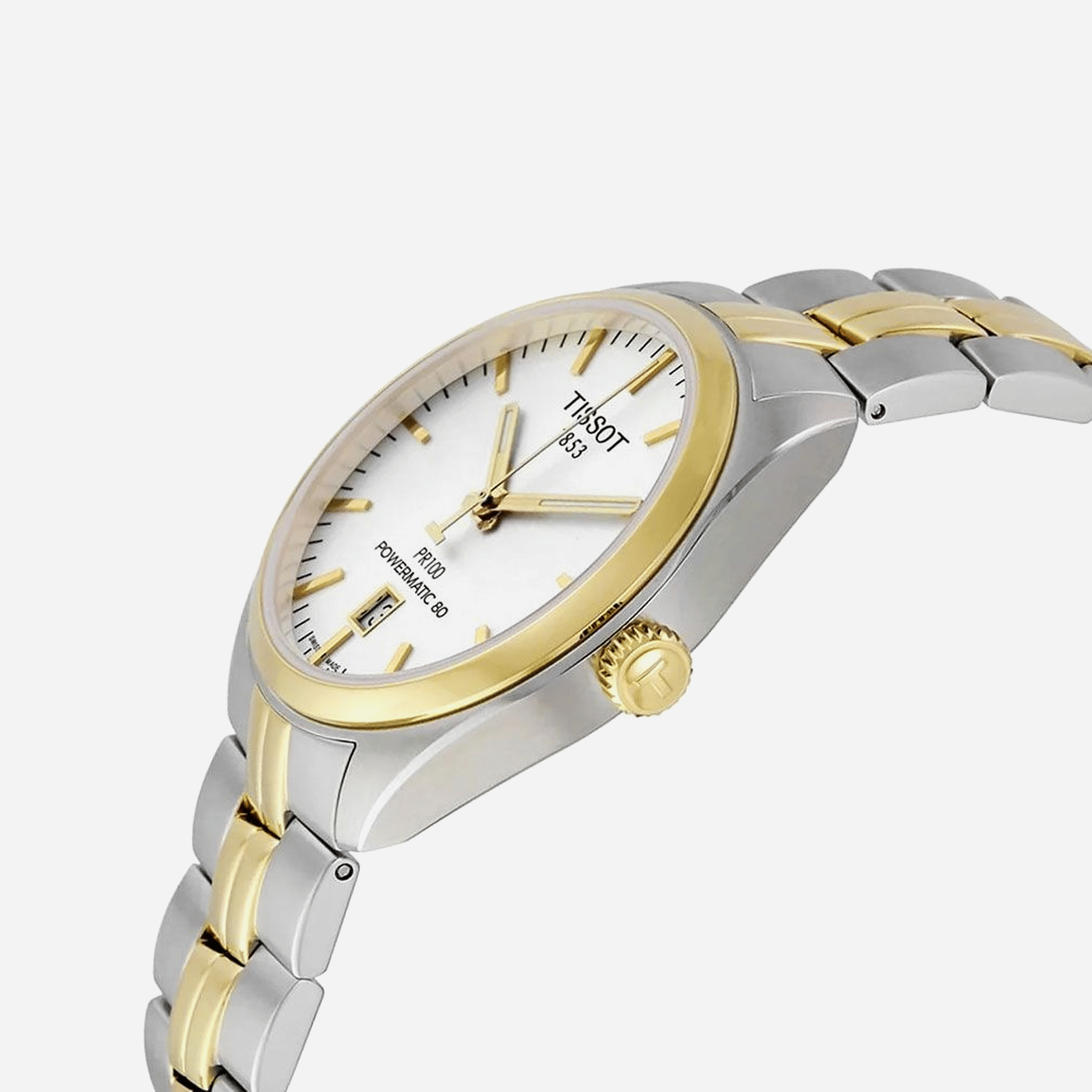 Tissot PR 100 Powermatic 80 Silver Dial Silver & Yellow Gold PVD Watch