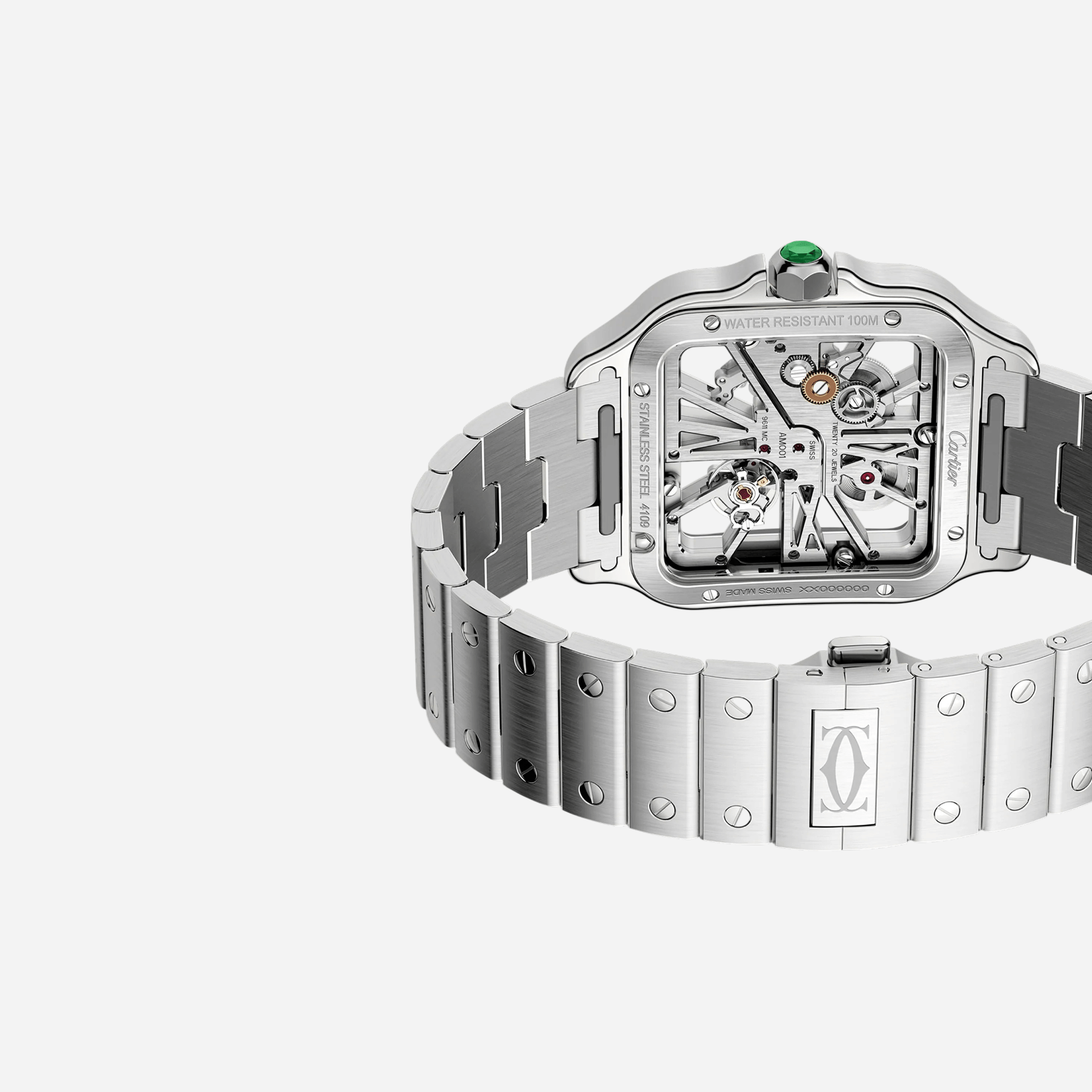 Cartier Santos De Cartier Skeleton Dial Steel Strap Watch - WHSA0028