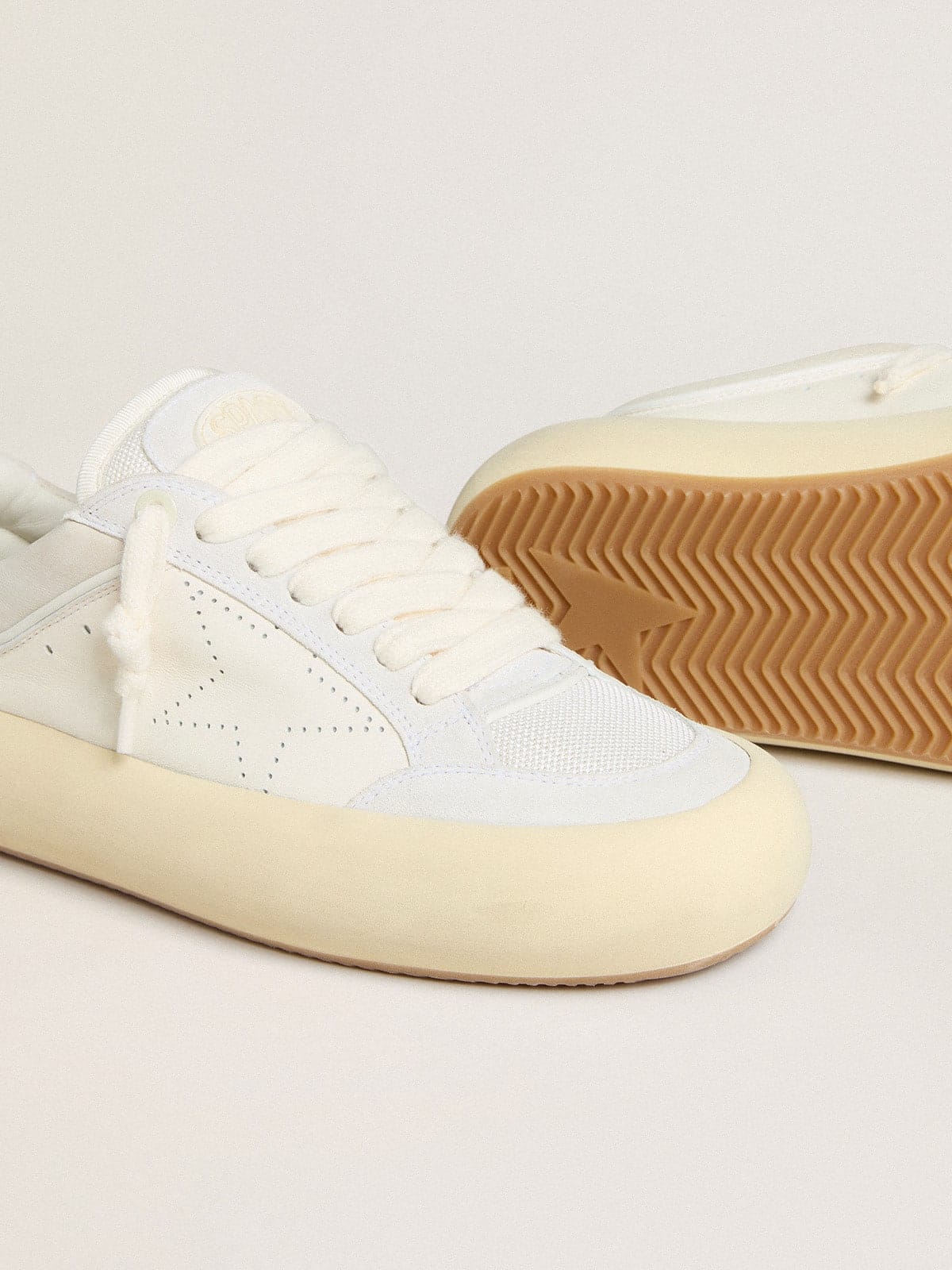Golden Goose Womens Space-Star Cube In White Leather With Perforated Star Womens