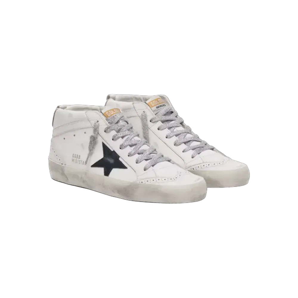 Golden Goose Mid Star With Laminated Heel Tab And Glitter Laces
