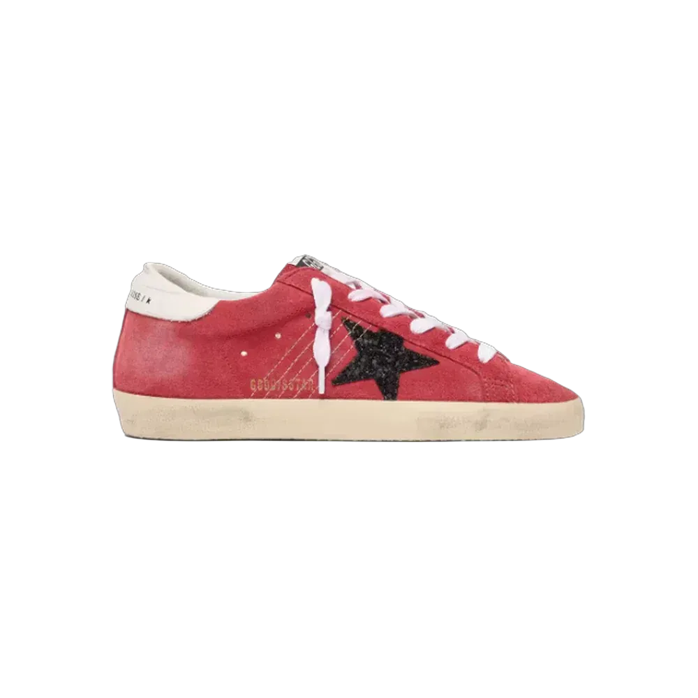 Golden Goose Super-Star In Red Suede With Glitter Star