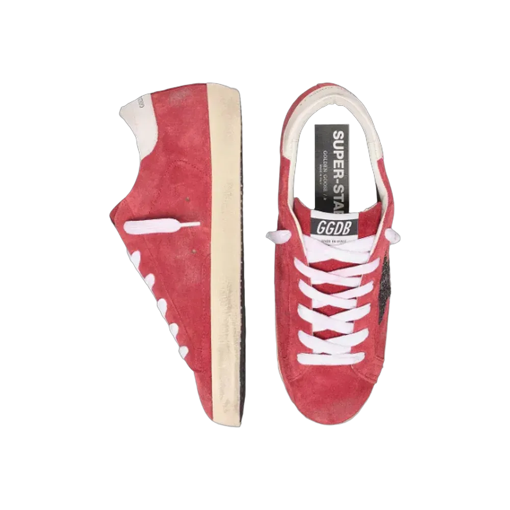 Golden Goose Super-Star In Red Suede With Glitter Star