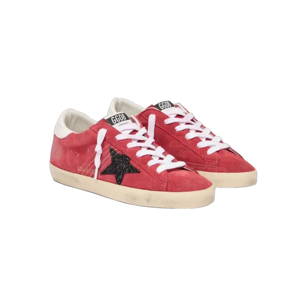 Golden Goose Super-Star In Red Suede With Glitter Star