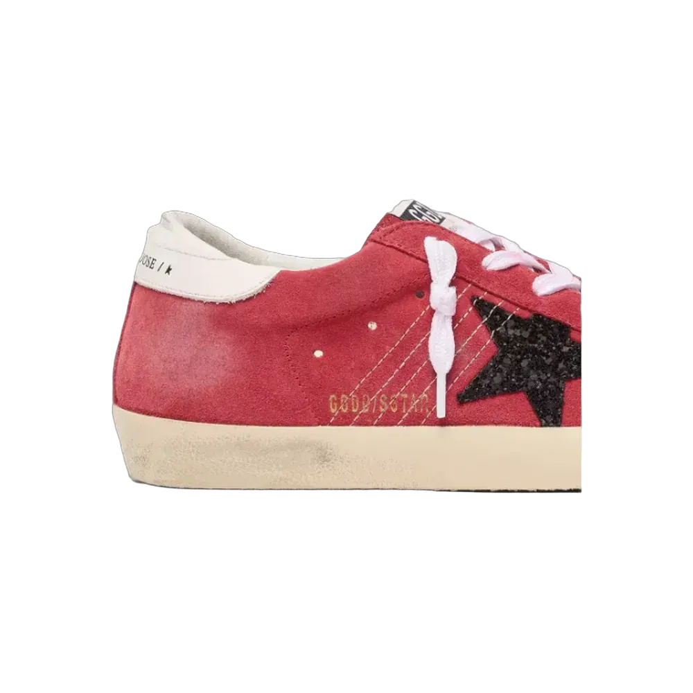 Golden Goose Super-Star In Red Suede With Glitter Star