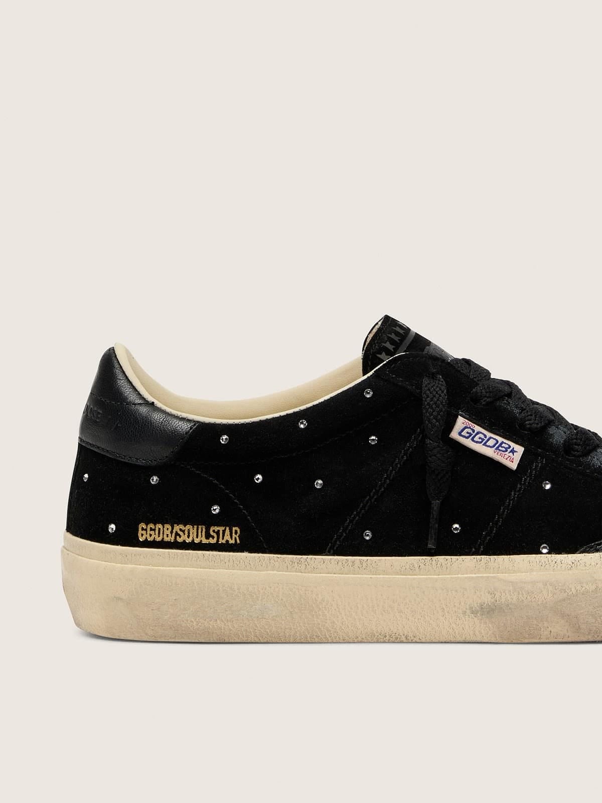 Golden Goose Womens Soul Star In Black Suede With Silver Swarovski Womens