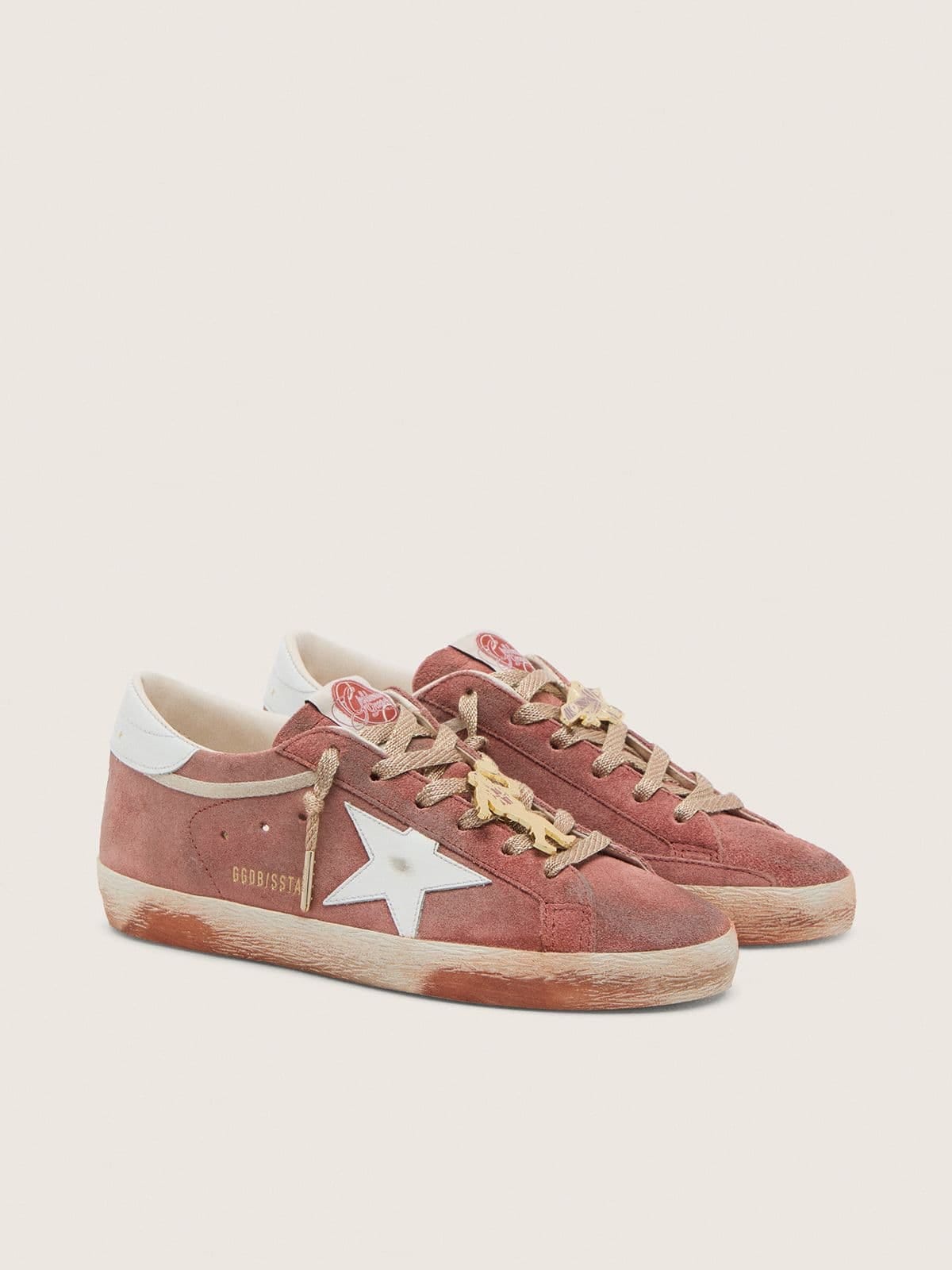 Golden Goose Womens Super-Star In Rust Suede With Metallic Platinum Leather Star Womens