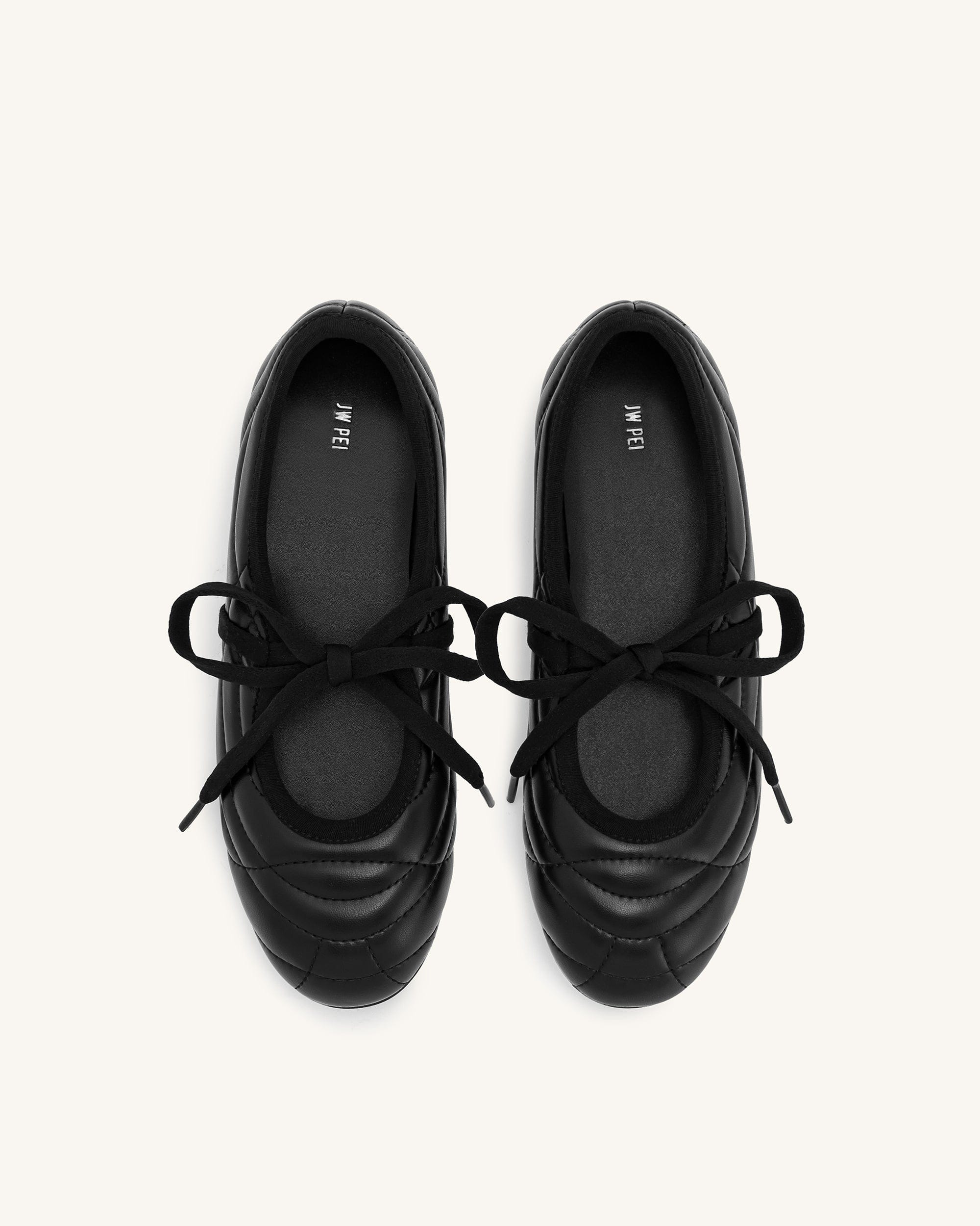 Jw Pei Erika Topstitching Lace Up Ballet Flats Black