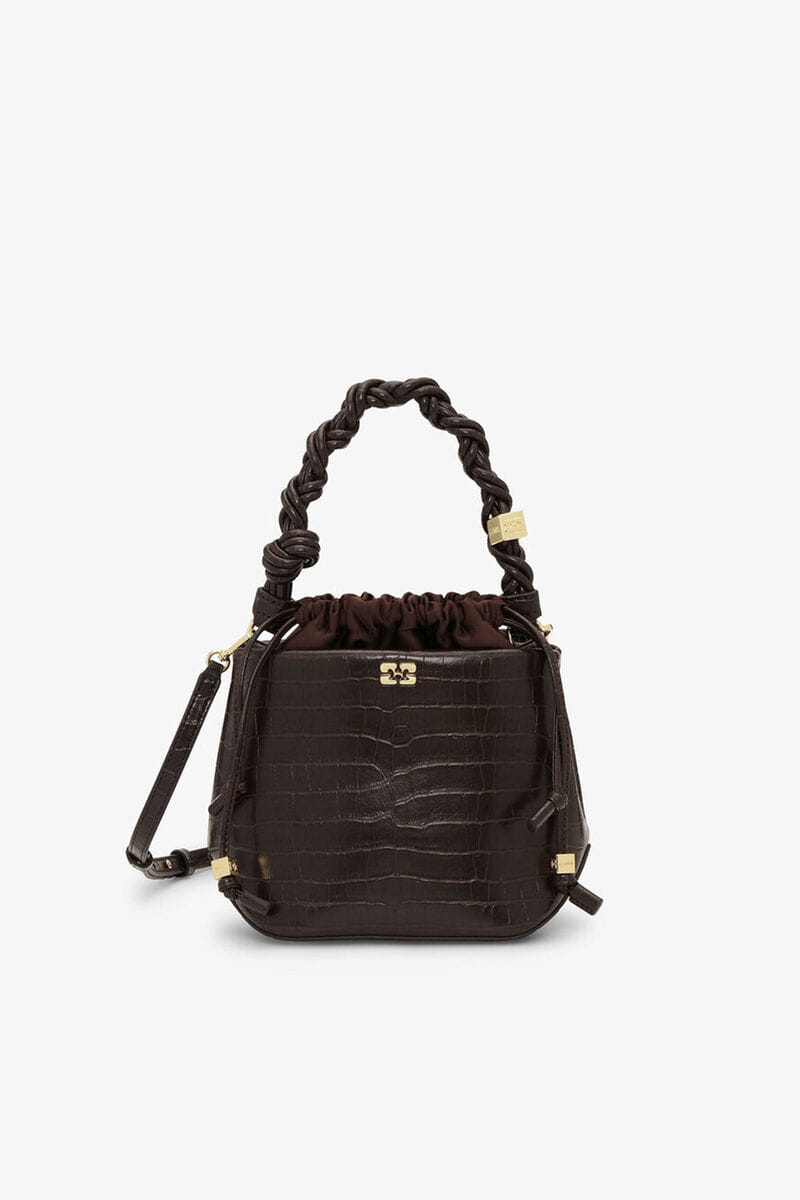 Ganni Chocolate Fondant Brown Croco Bou Bucket Bag