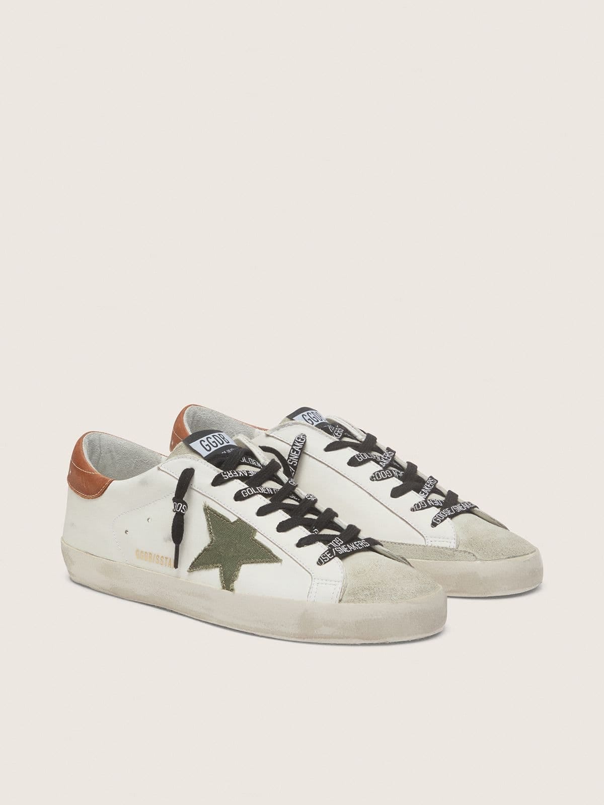 Golden Goose Mens Super-Star With Star In Olive Green Canvas Mens