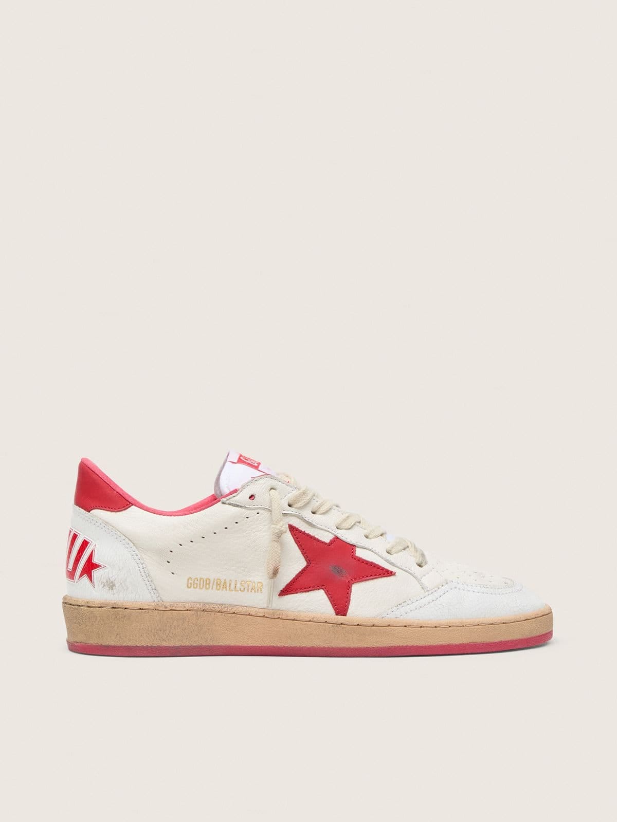 Golden Goose Womens Ball Star Wishes In White Leather With A Red Star And Heel Tab Womens