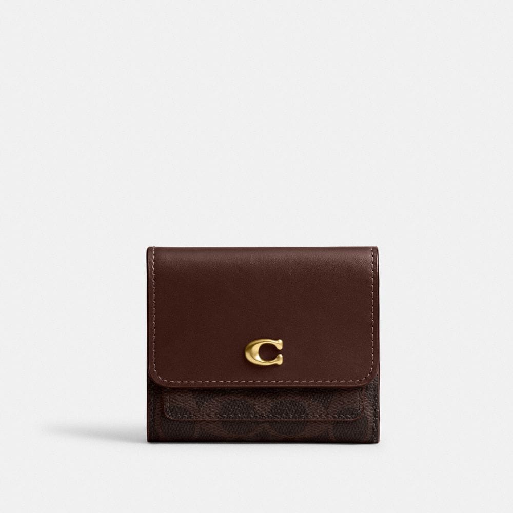 Coach Mila Small Flap Wallet In Signature Canvas Brass Maple