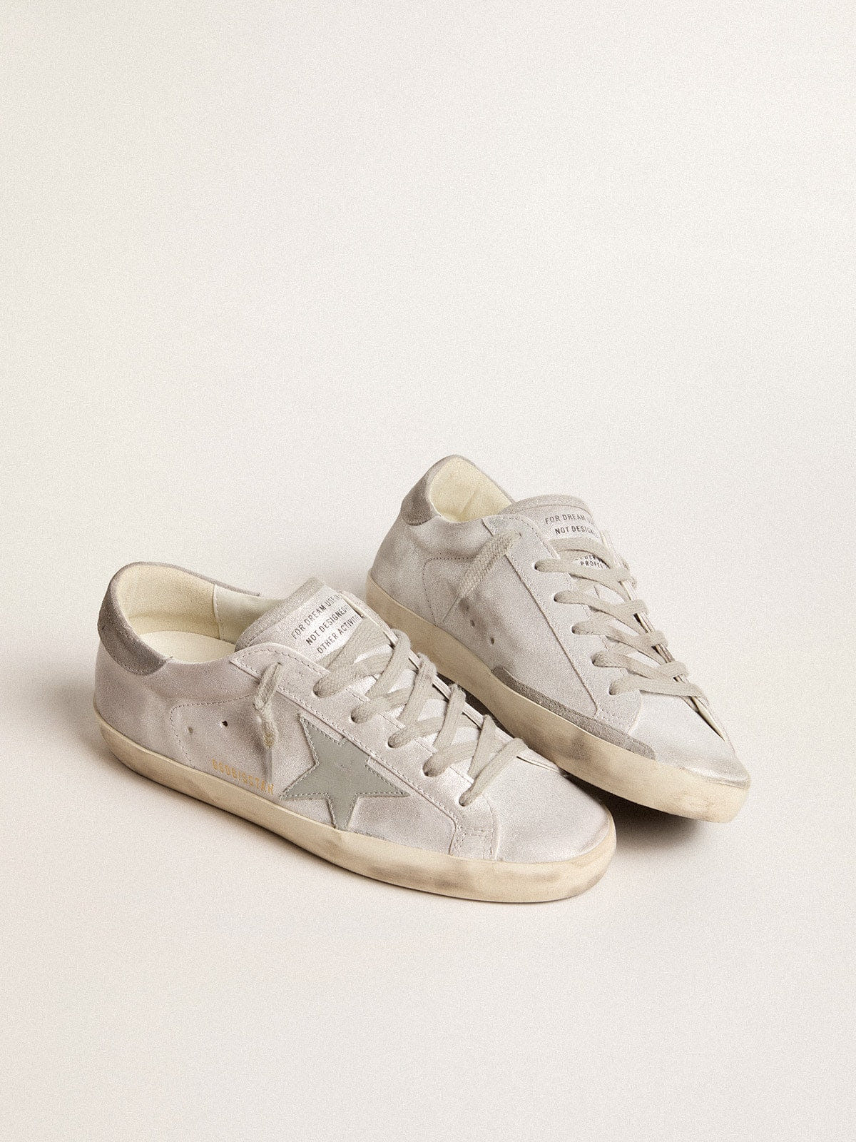 Golden Goose Super-Star Sneakers In Gray-White Glitter-Effect Leather With Leather Star Womens