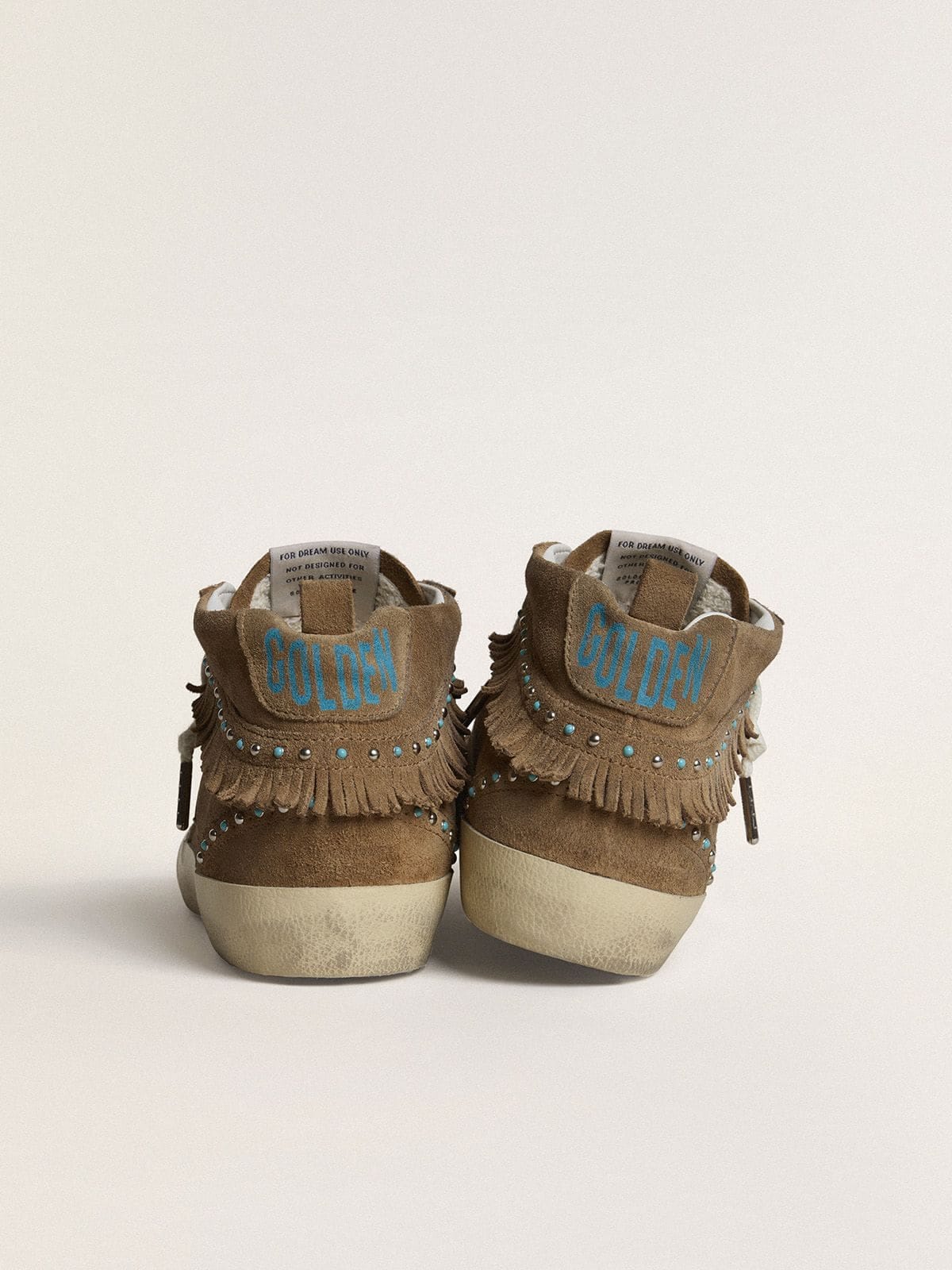 Golden Goose Womens Mid Star In Tobacco Suede With Fringing And Studs Womens