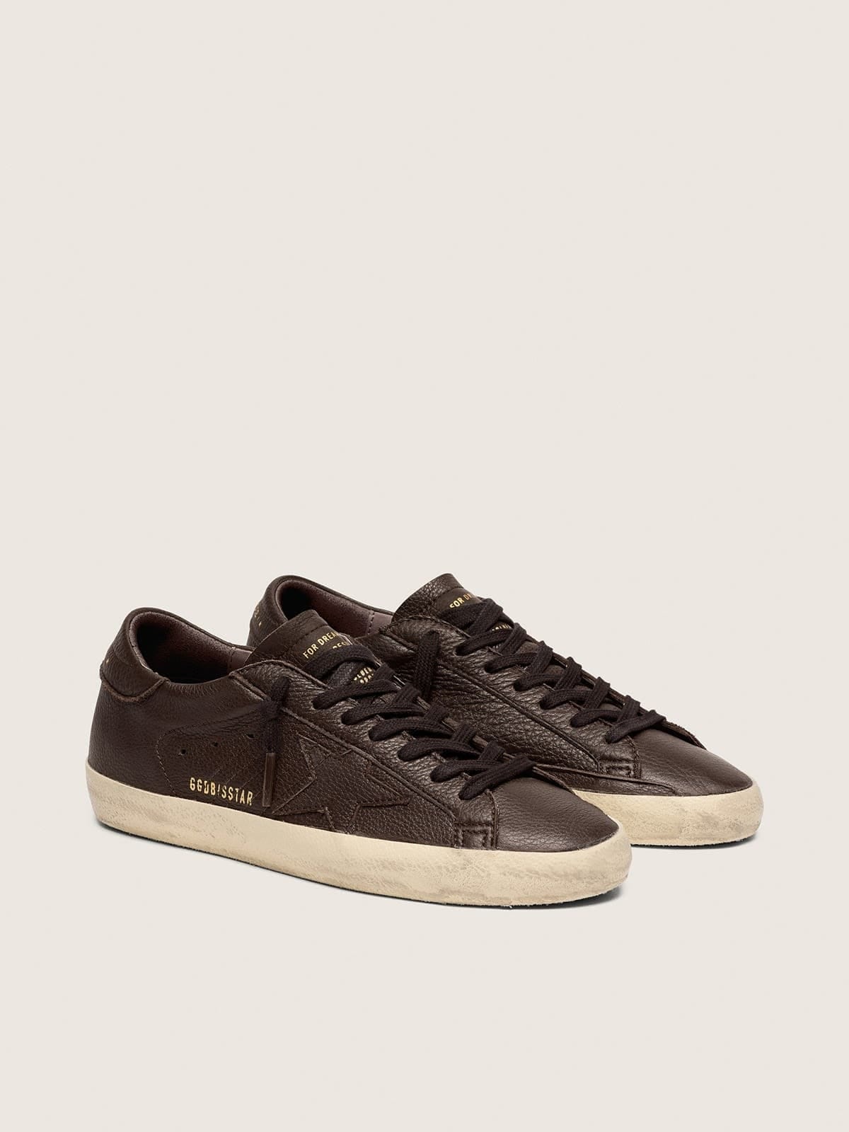 Golden Goose Mens Super-Star In Dark Brown Leather With Tone-On-Tone Leather Star Mens