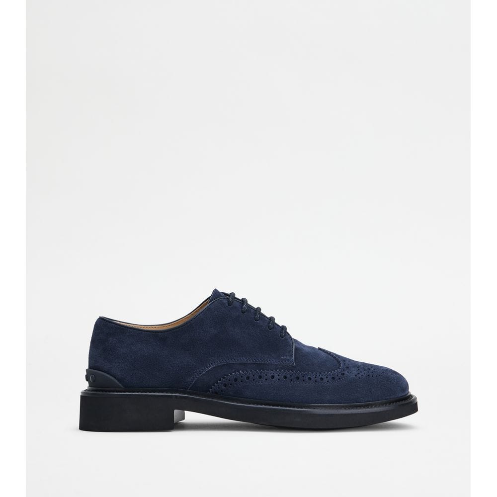 Tods Lace-Ups In Suede Blue Mens