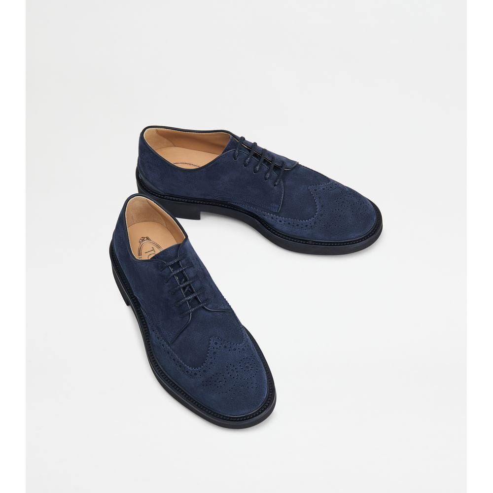 Tods Lace-Ups In Suede Blue Mens