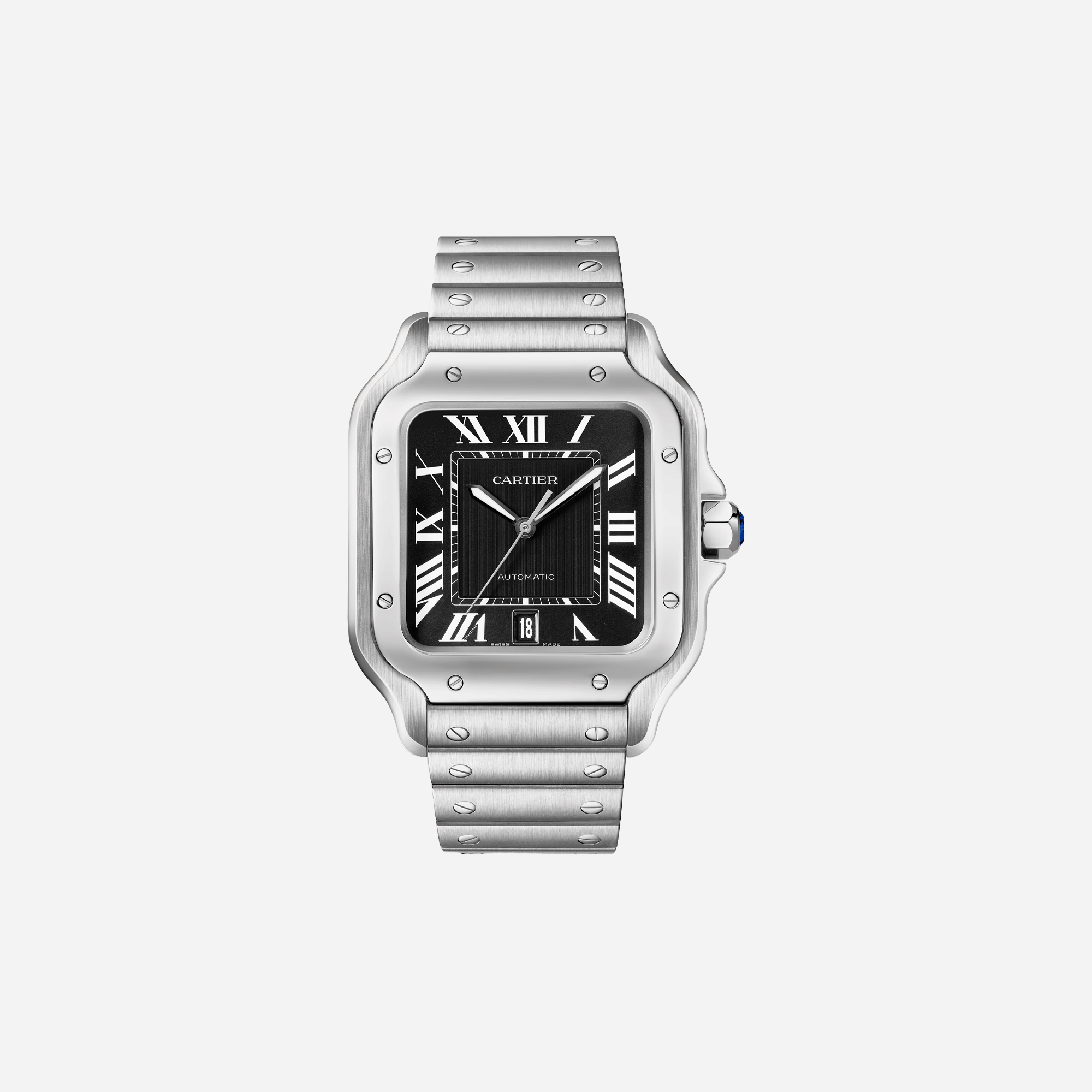Cartier Santos De Cartier Black Dial Steel Strap Watch - WSSA0096