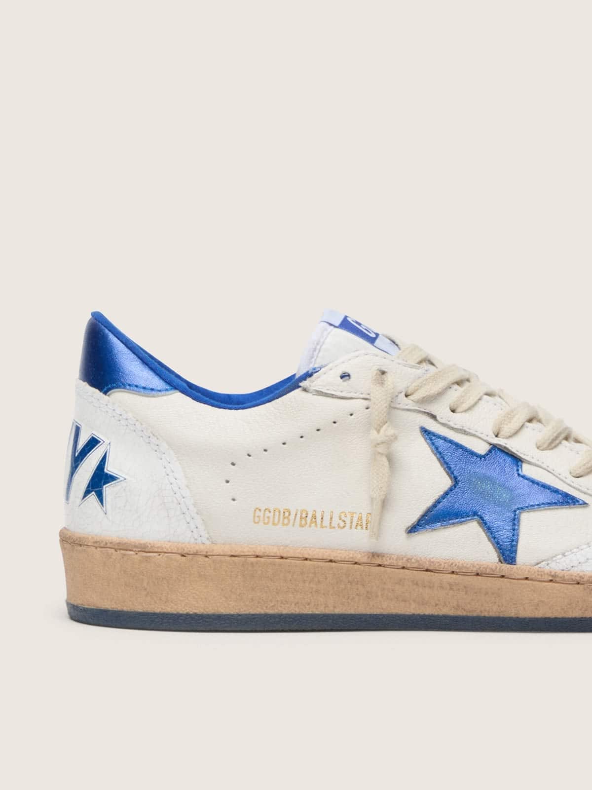 Golden Goose Mens Ball Star Wishes In White Nappa Leather With A Bright Blue Star And Heel Tab Mens