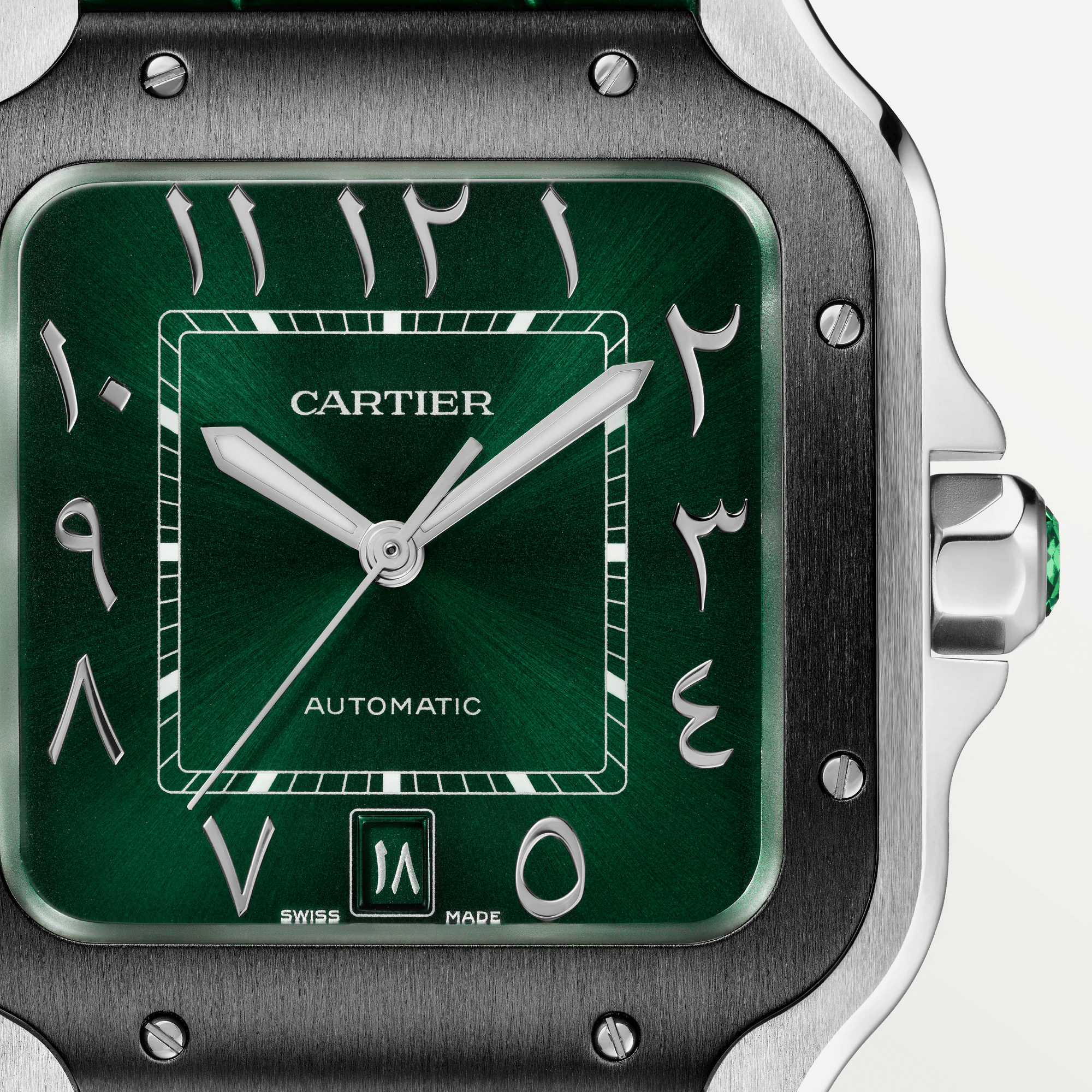Cartier Santos De Cartier Green Dial Leather Strap Watch - WSSA0055