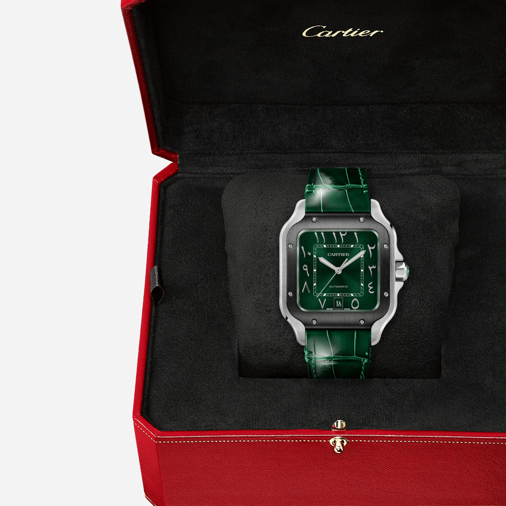 Cartier Santos De Cartier Green Dial Leather Strap Watch - WSSA0055