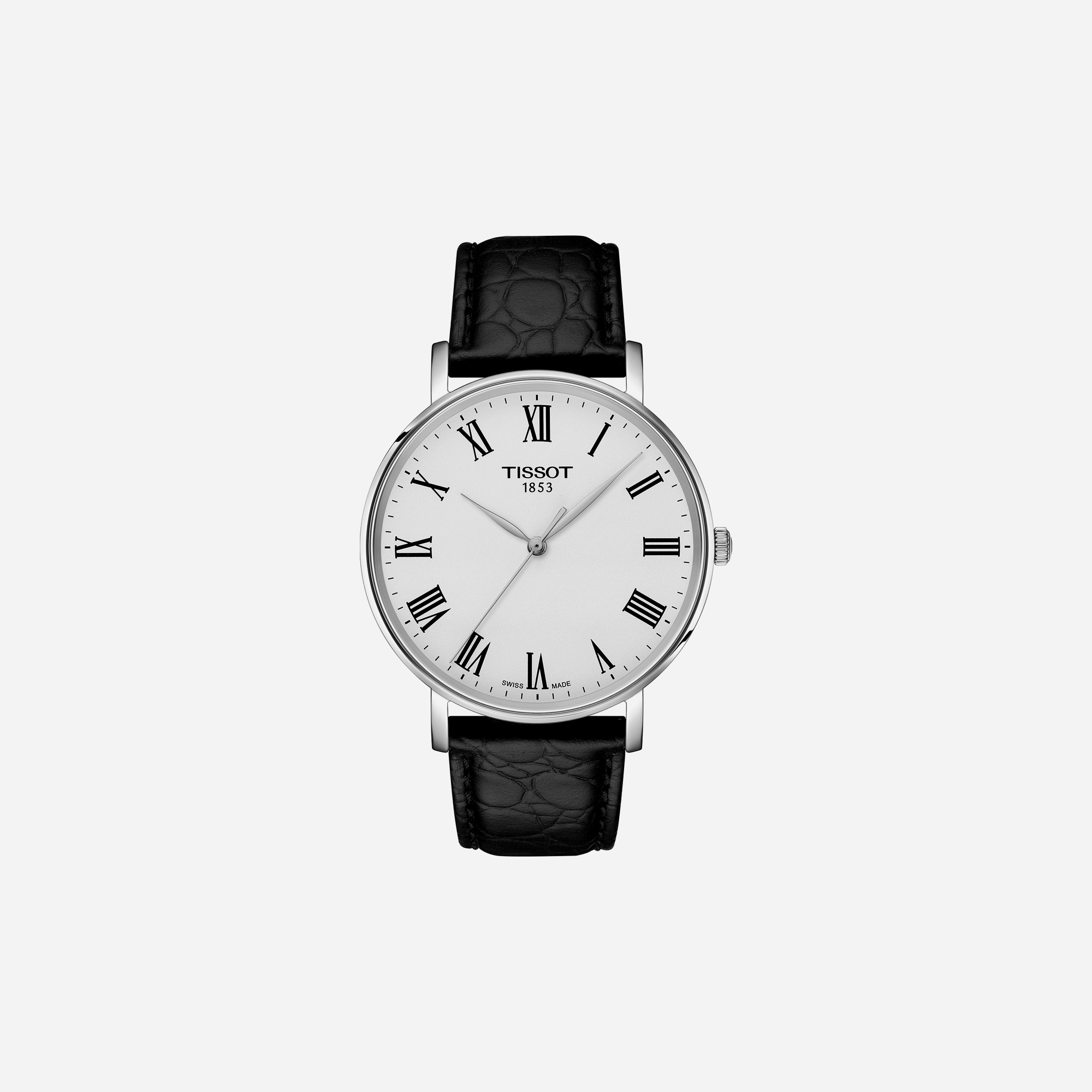 Tissot Everytime 40mm Leaf Dial Black Leather Strap Watch