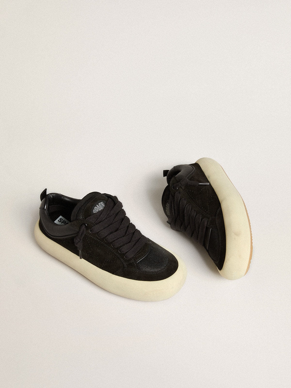 Golden Goose Womens Space-Star Cube In Black Suede With Perforated Star Womens