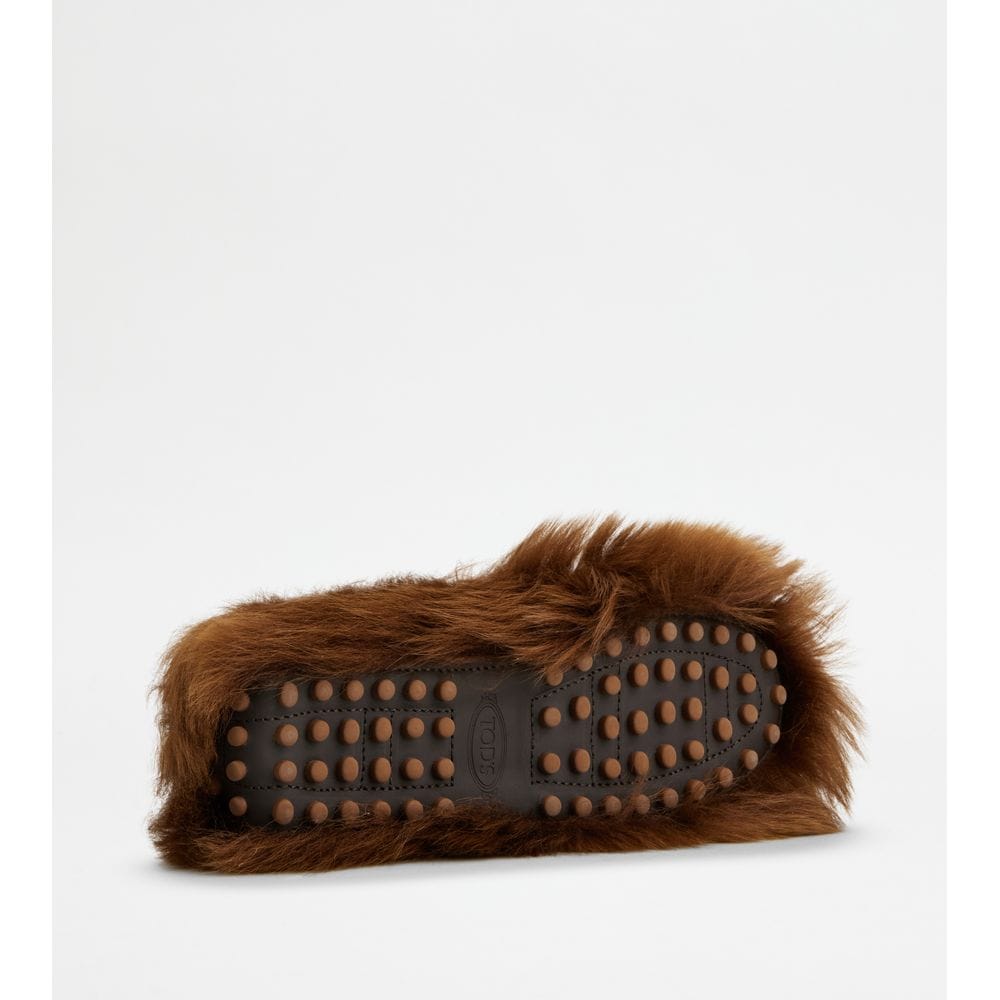 Tods Gommino Driving Shoes In Fur Brown Womens