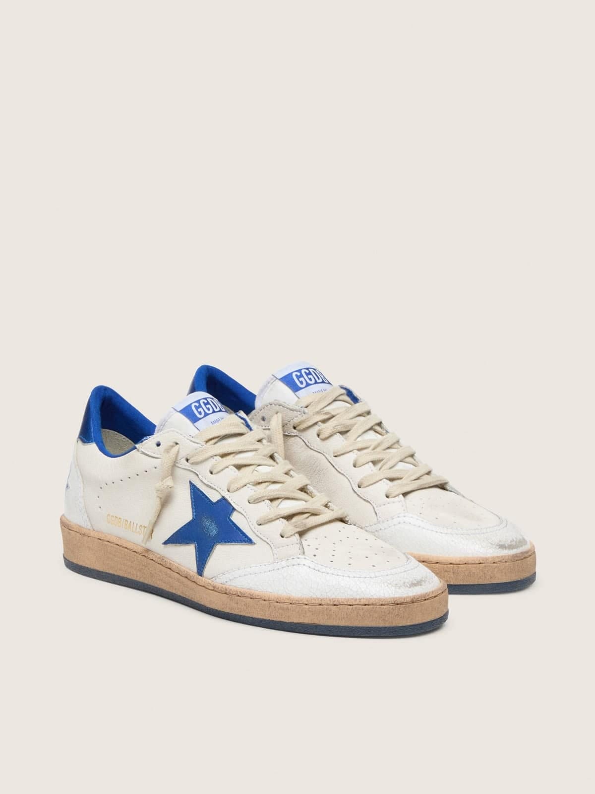 Golden Goose Womens Ball Star Wishes In White Nappa Leather With Bright Blue Star And Heel Tab Womens