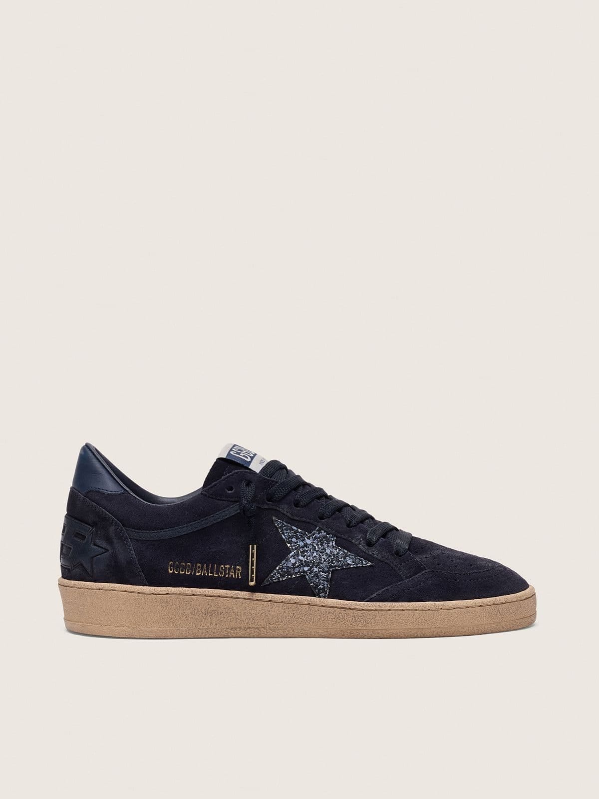 Golden Goose Womens Ball Star In Dark Blue Suede With Dark Blue Glitter Star Womens