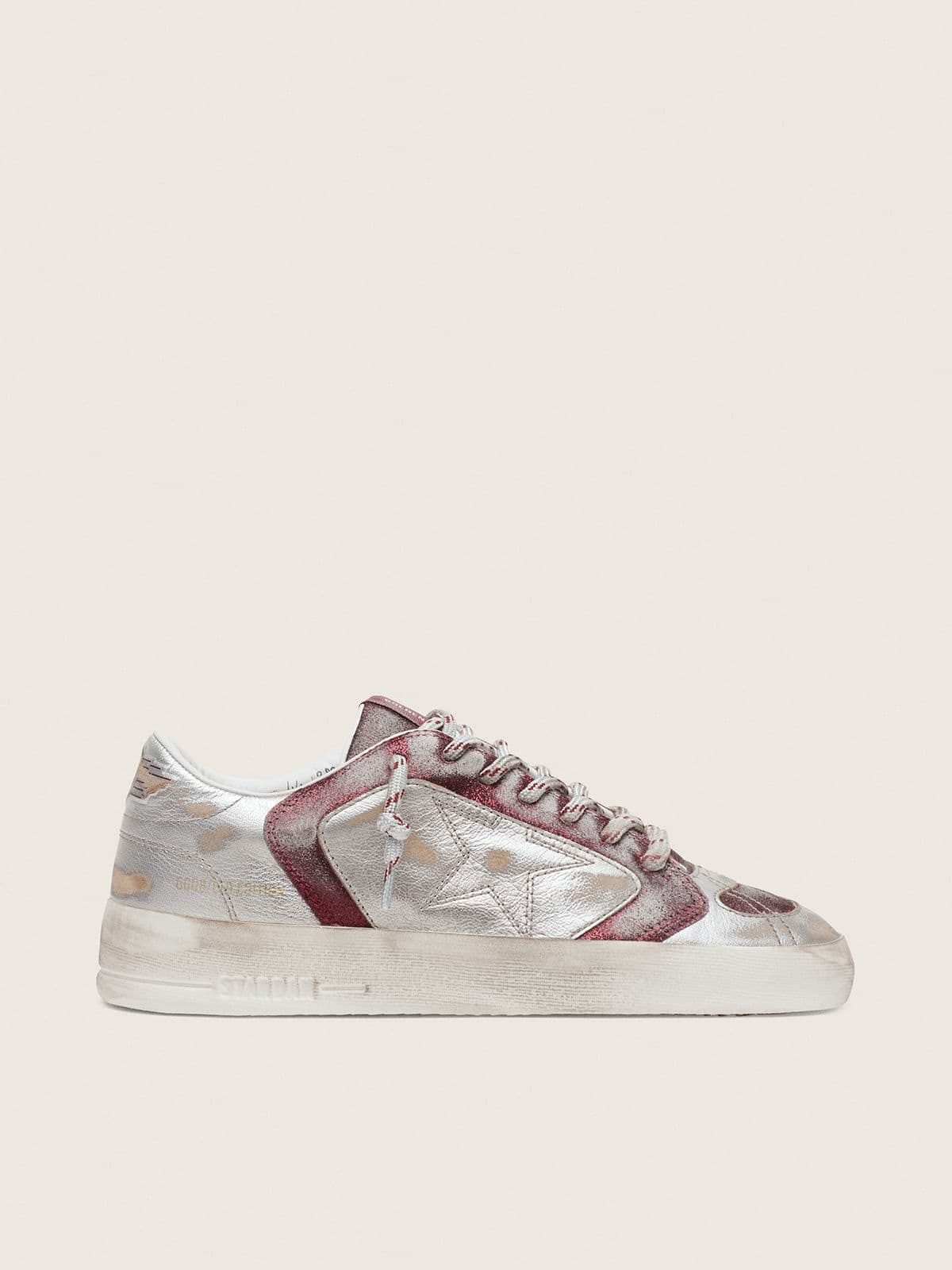 Golden Goose Mens Stardan Lab In Burgundy And Silver Leather And Glitter Mens
