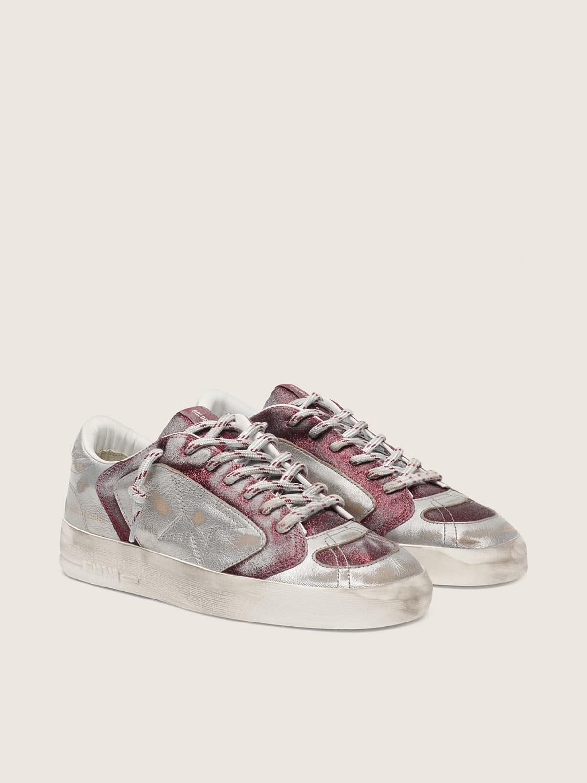 Golden Goose Mens Stardan Lab In Burgundy And Silver Leather And Glitter Mens