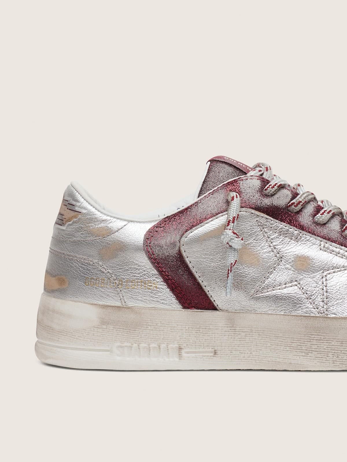 Golden Goose Mens Stardan Lab In Burgundy And Silver Leather And Glitter Mens